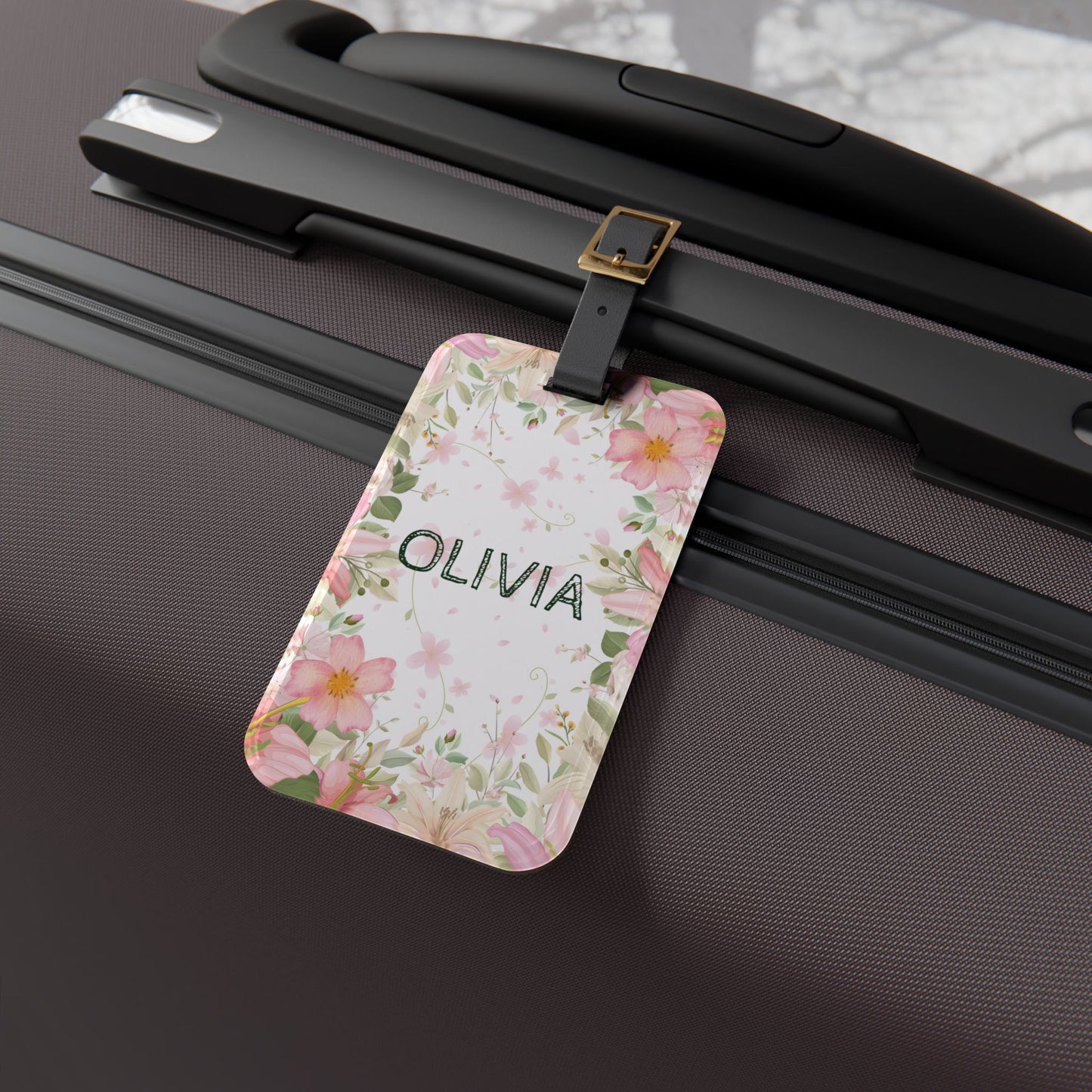 Floral Personalized Luggage Tag — Custom Name Travel ID, Personalized Travel Accessory
