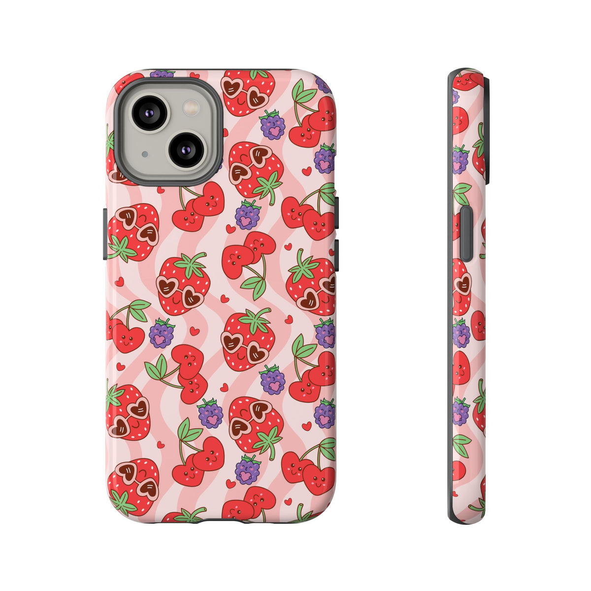 Cute Kawaii Strawberry & Cherry Phone Case — Pink Fruit Pattern Protective Case