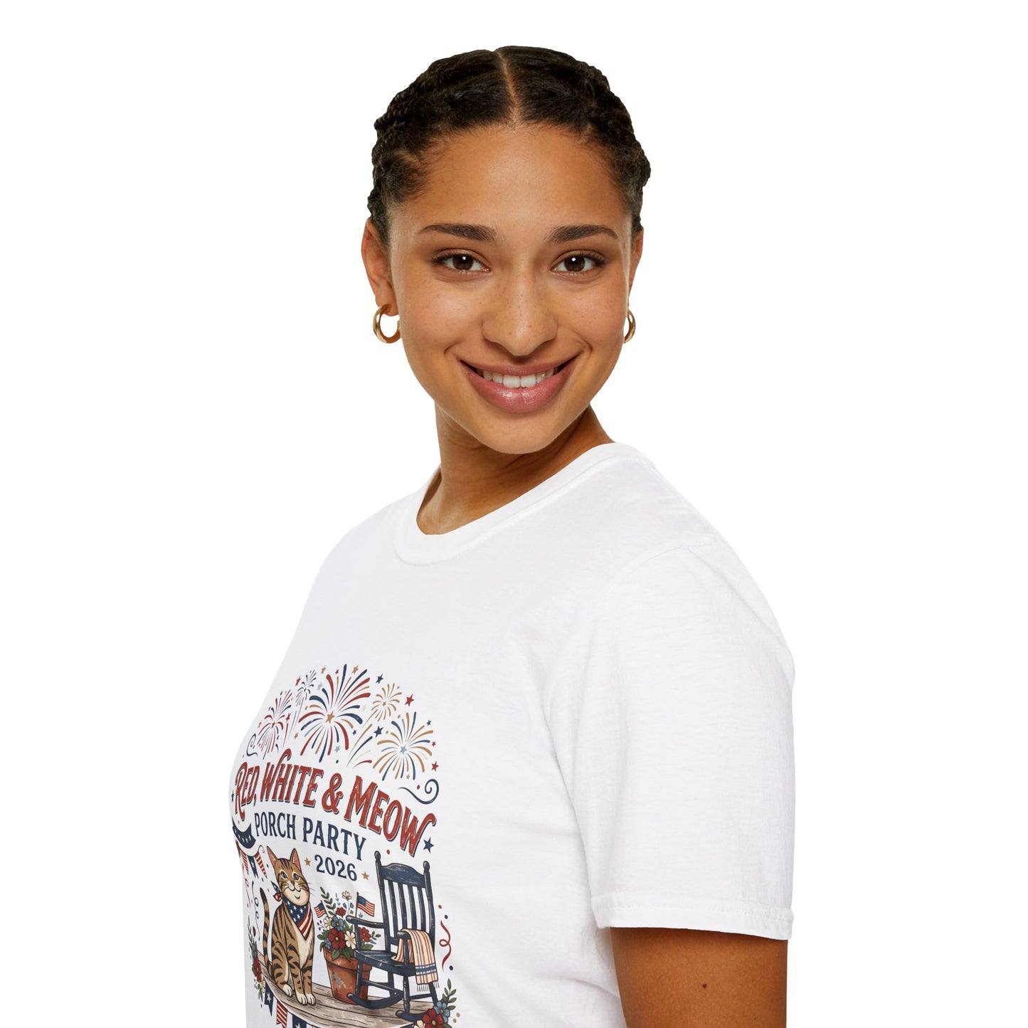 Red, White & Meow Porch Party T-Shirt — 2026 Patriotic Cat Tee, 4th of July Shirt, Independence Day Gift