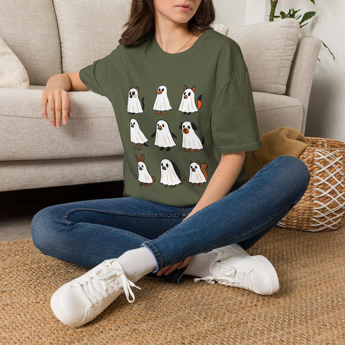 Cute Ghost Cartoon Unisex T-Shirt, Halloween Tee, Pet Lover Gift, Whimsical Shirt, Fun Casual Wear