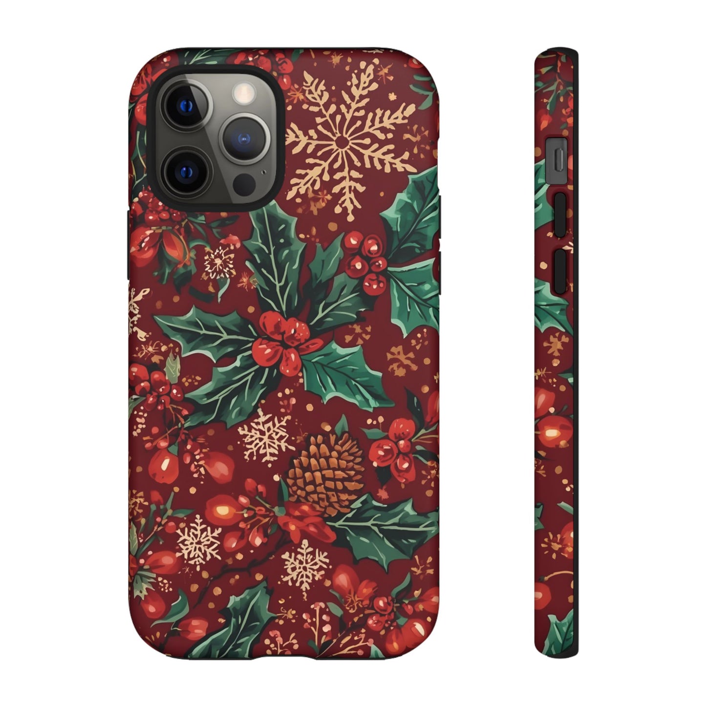 Christmas Floral Phone Case, Dual Layer Case for Iphone 17, 16, 15, 14, 13, 12, 11 & Samsung