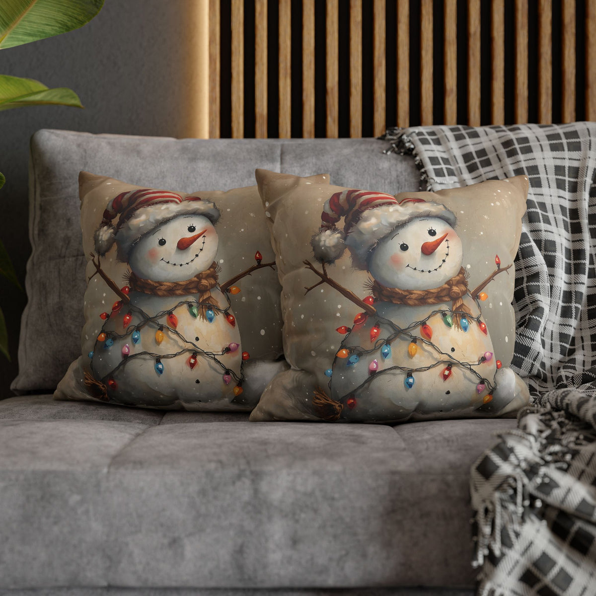 Festive Snowman Throw Pillowcase — Vintage Christmas Decorative Cushion Cover