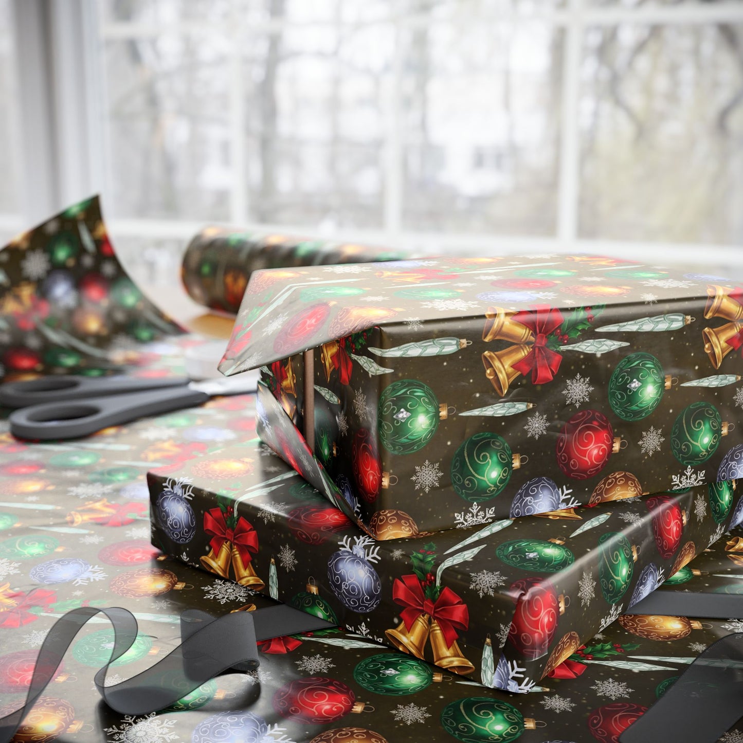 Vintage Christmas Gift Wrapping Paper - Festive Ornaments Design