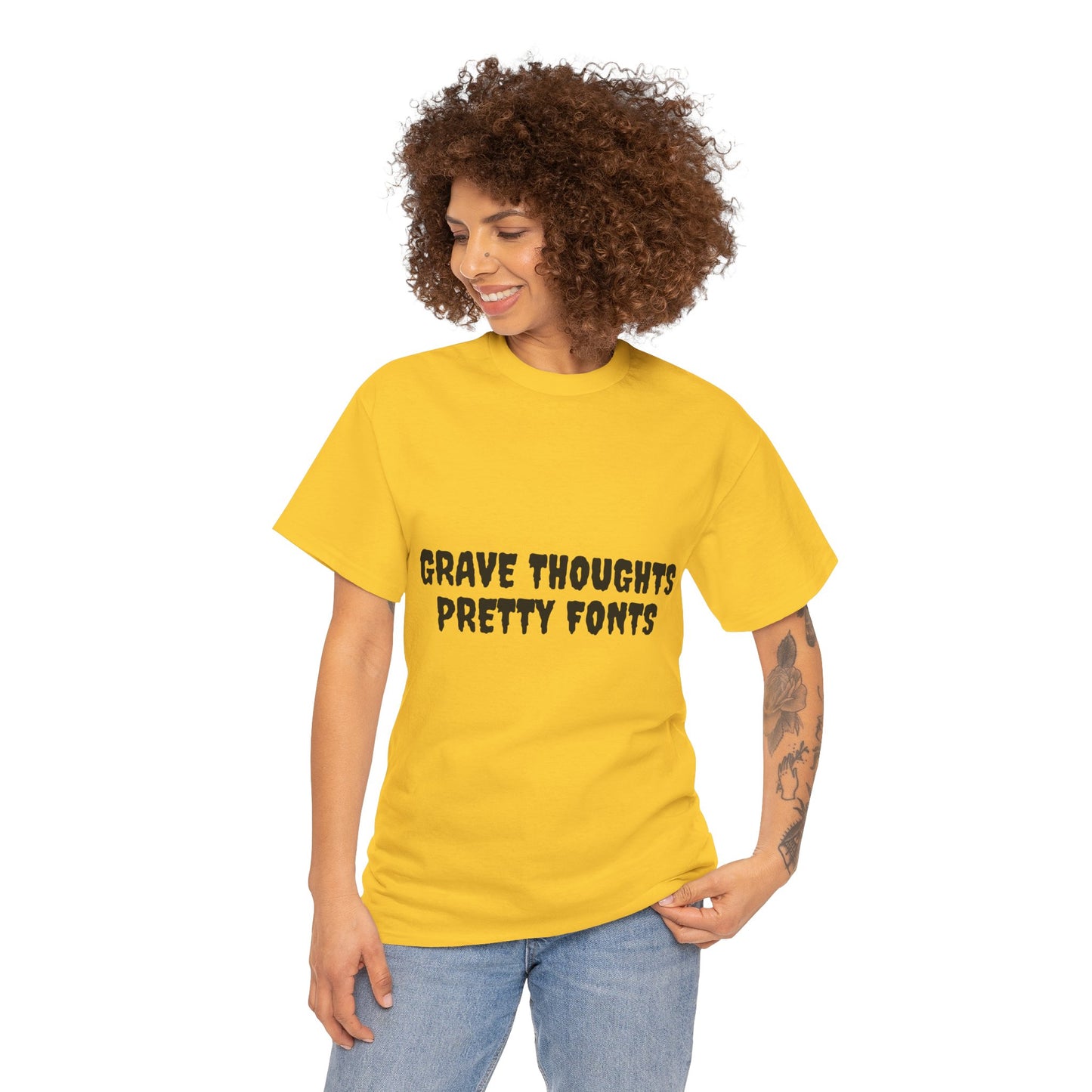 Grave Thoughts Pretty Fonts Tee | Unisex Heavy Cotton T-Shirt for Spooky Season