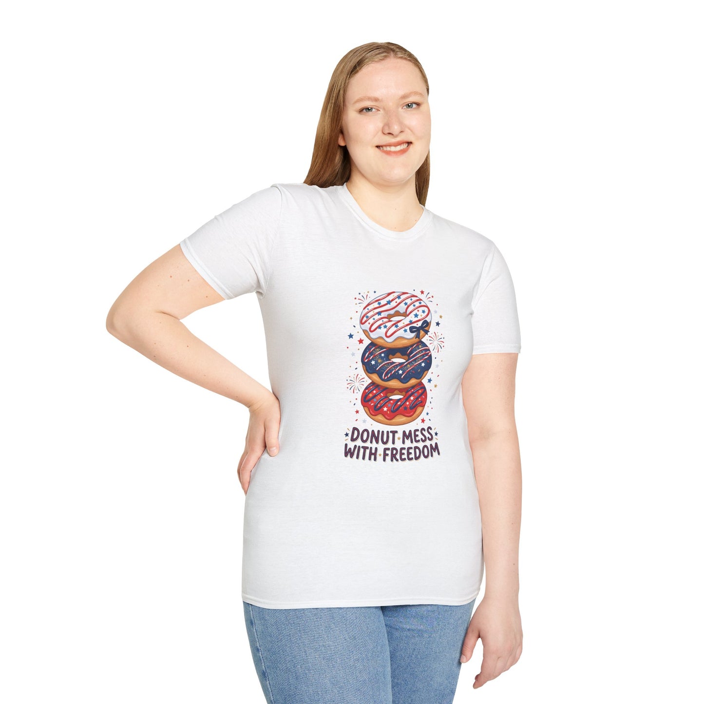 Donut Mess With Freedom T-Shirt — Patriotic Donut Stack 4th of July Tee