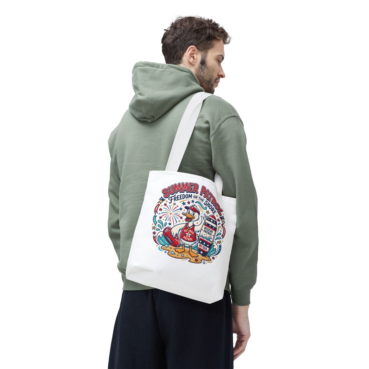Summer Patrol Beach Tote Bag – 'Freedom on the Shore' Patriotic Design, 4th of July Gift