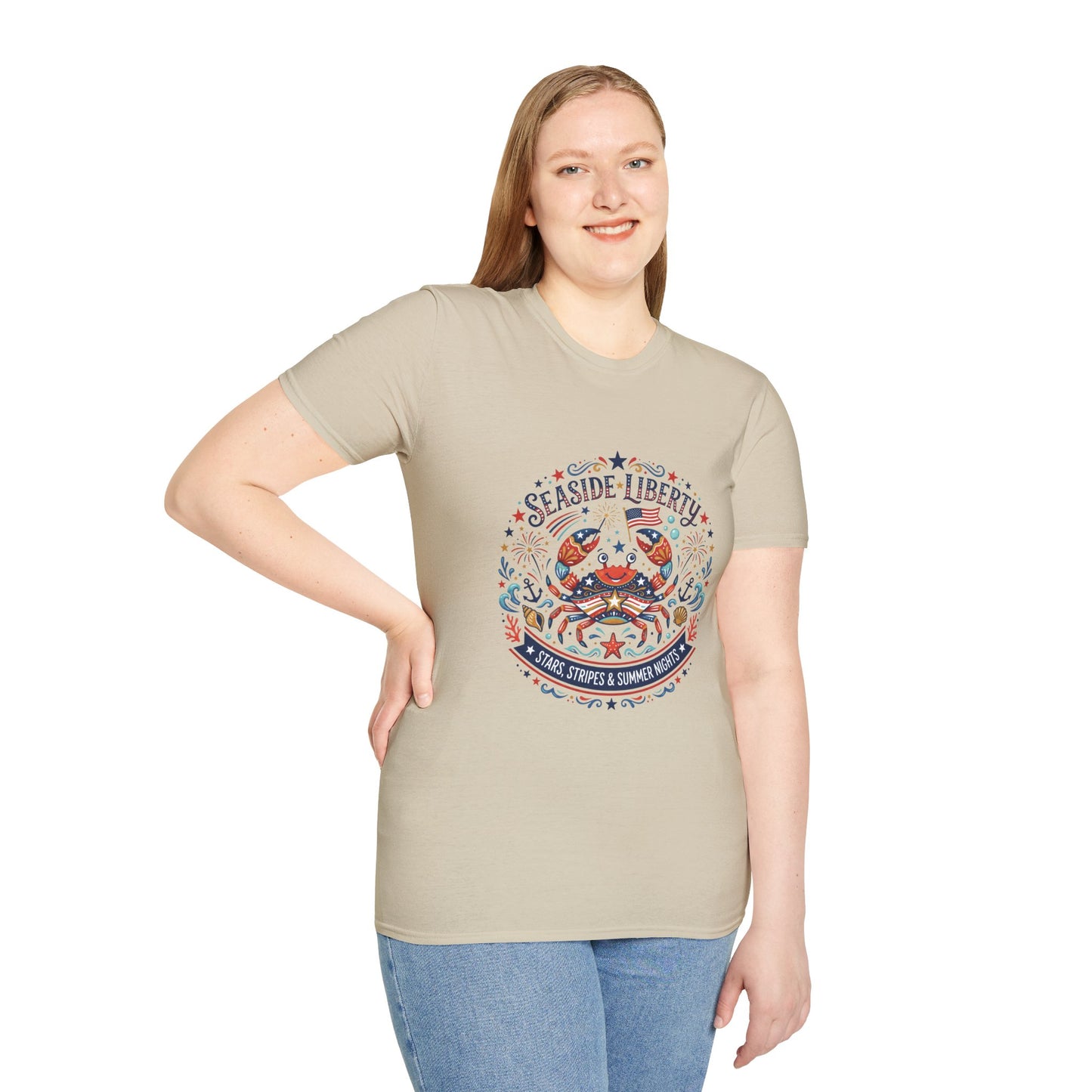 Seaside Liberty Crab T-Shirt — 4th of July Patriotic Summer Beach Tee