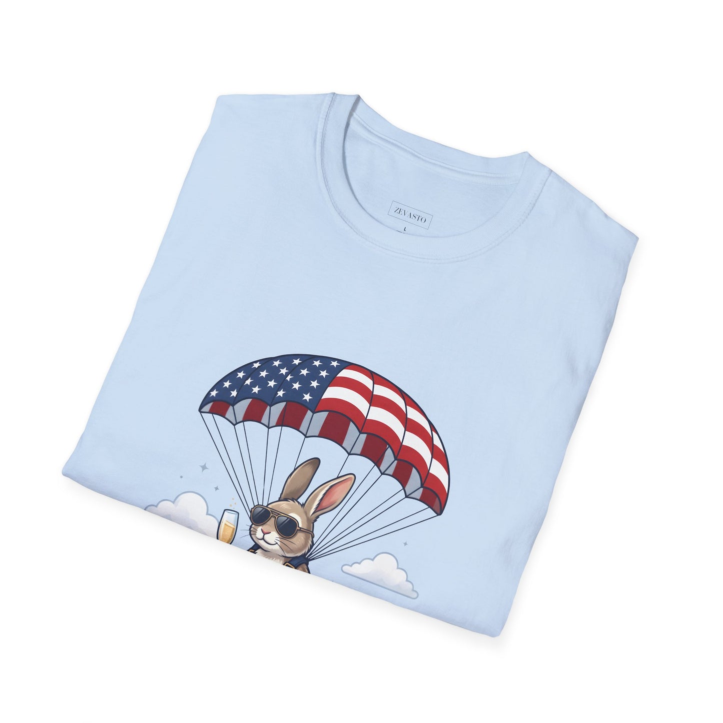 Patriotic Parachuting Bunny T-Shirt — "Celebrating 250 Years"