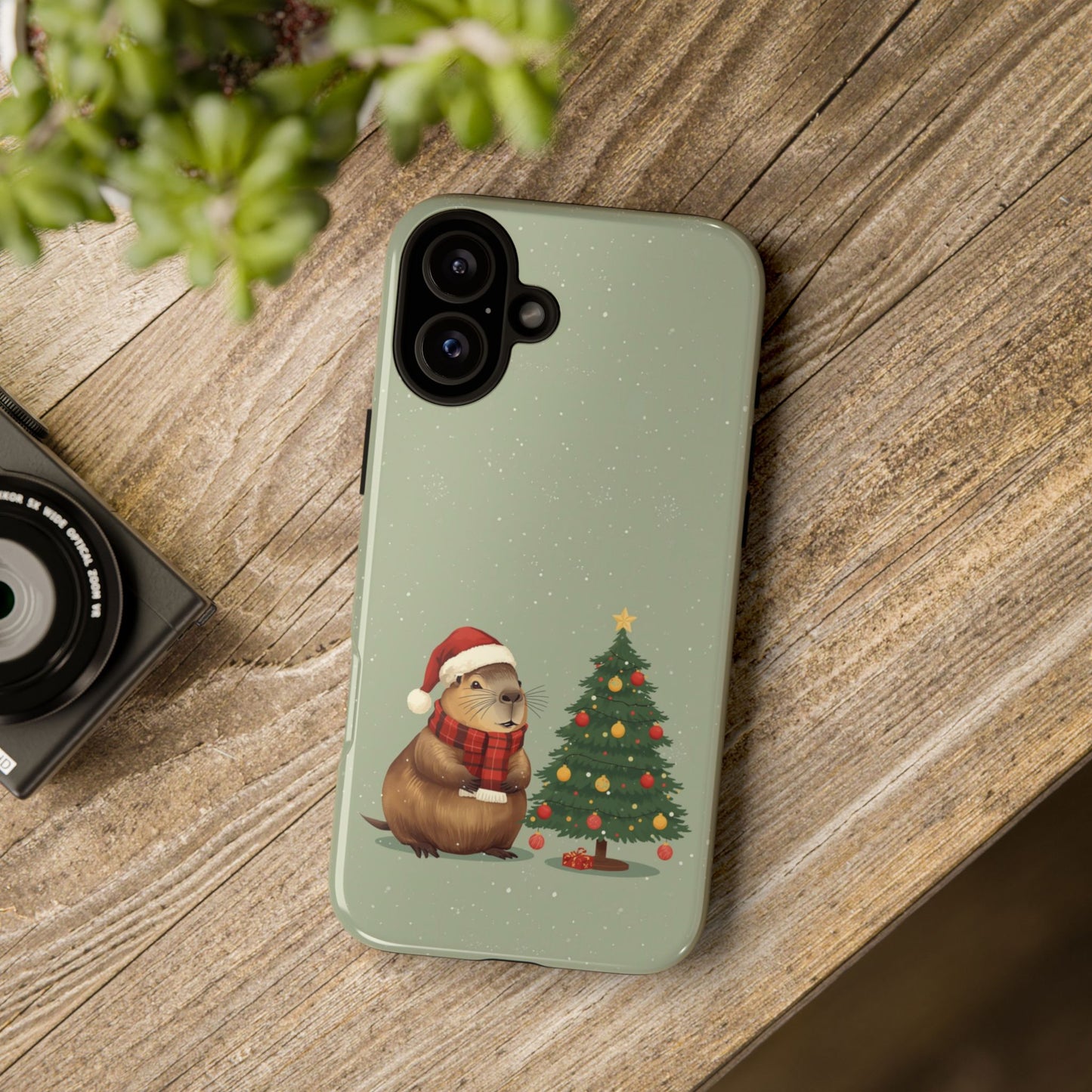 Christmas Phone Case with Capybara Design, Dual Layer Protective Case for Iphone 17, 16, 15, 14, 13 & Samsung