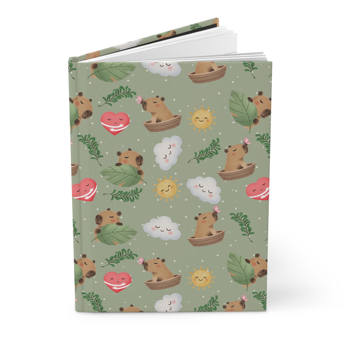 Hardcover Journal — Cute Capybara Pattern Notebook for Nature Lovers