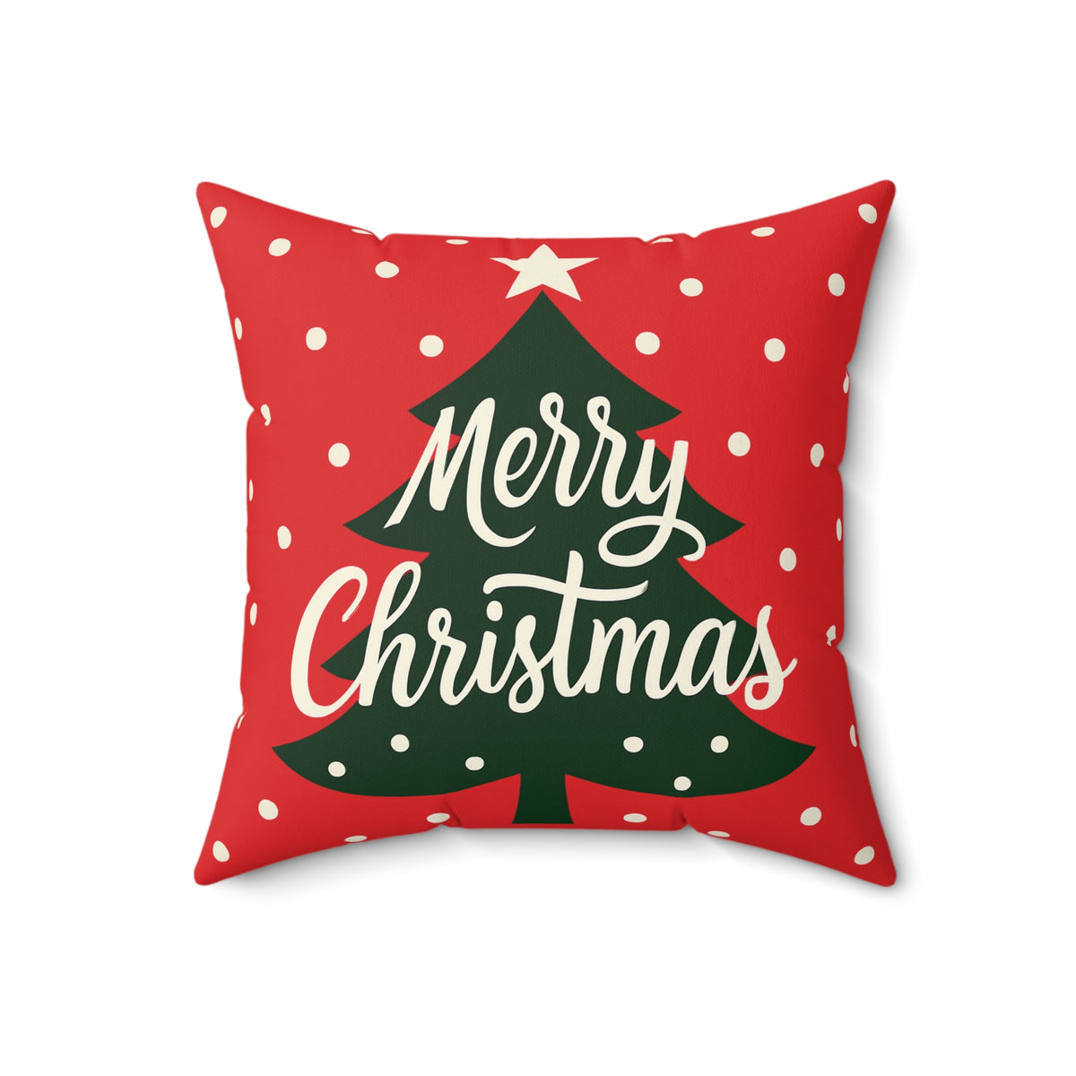 Merry Christmas Tree Holiday Pillow — Red Spun Polyester Square Throw Pillow