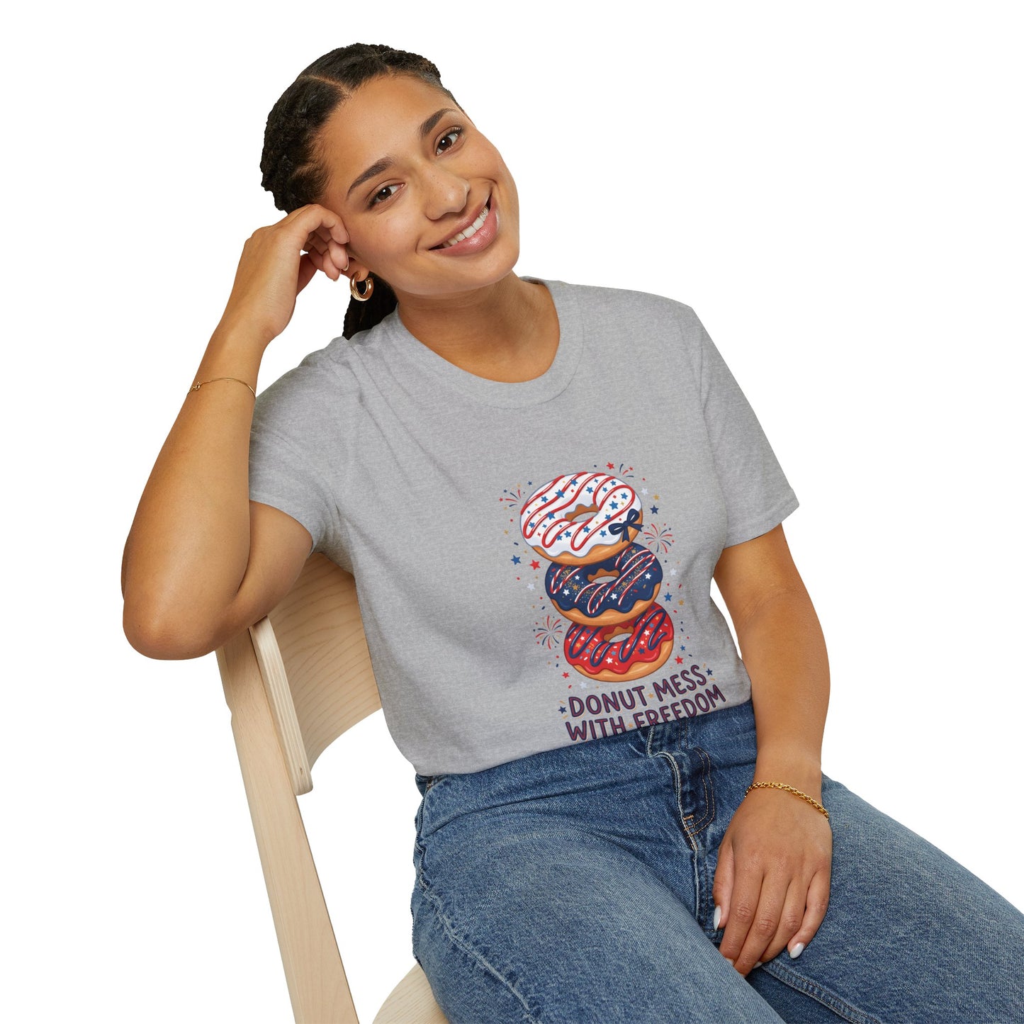 Donut Mess With Freedom T-Shirt — Patriotic Donut Stack 4th of July Tee