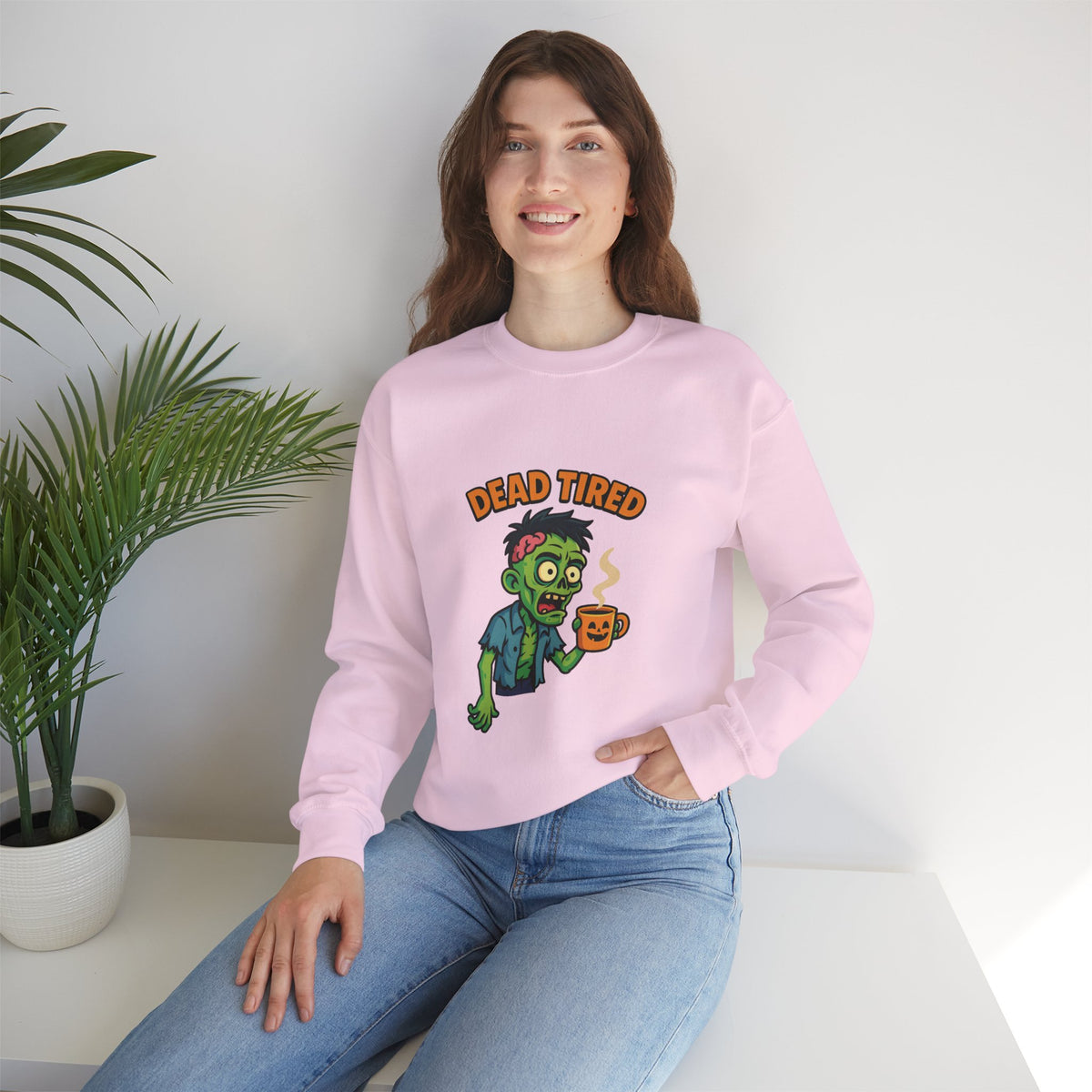 Dead Tired Zombie Sweatshirt, Funny Halloween Crewneck, Spooky Season Apparel