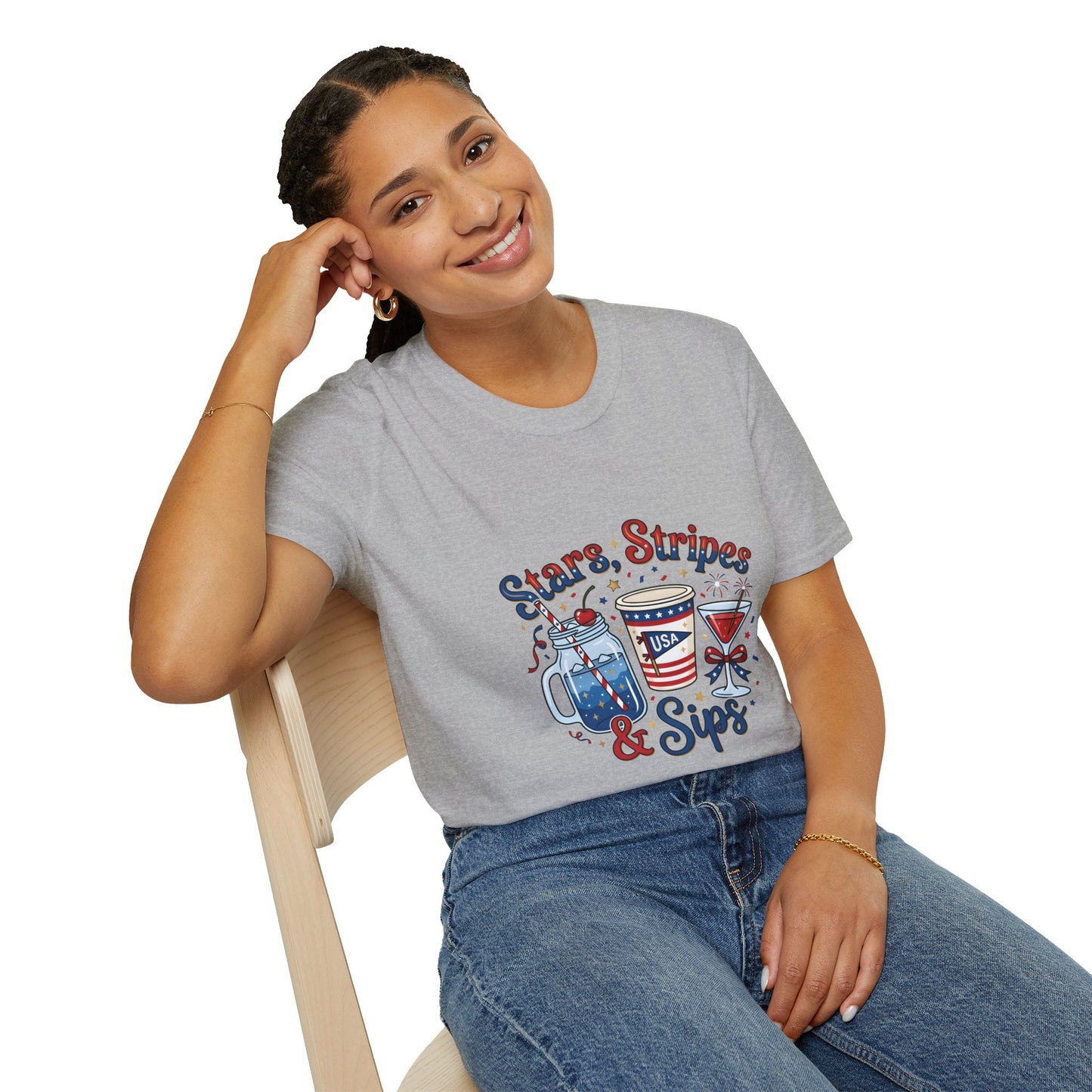 Patriotic "Stars, Stripes & Sips" T-Shirt