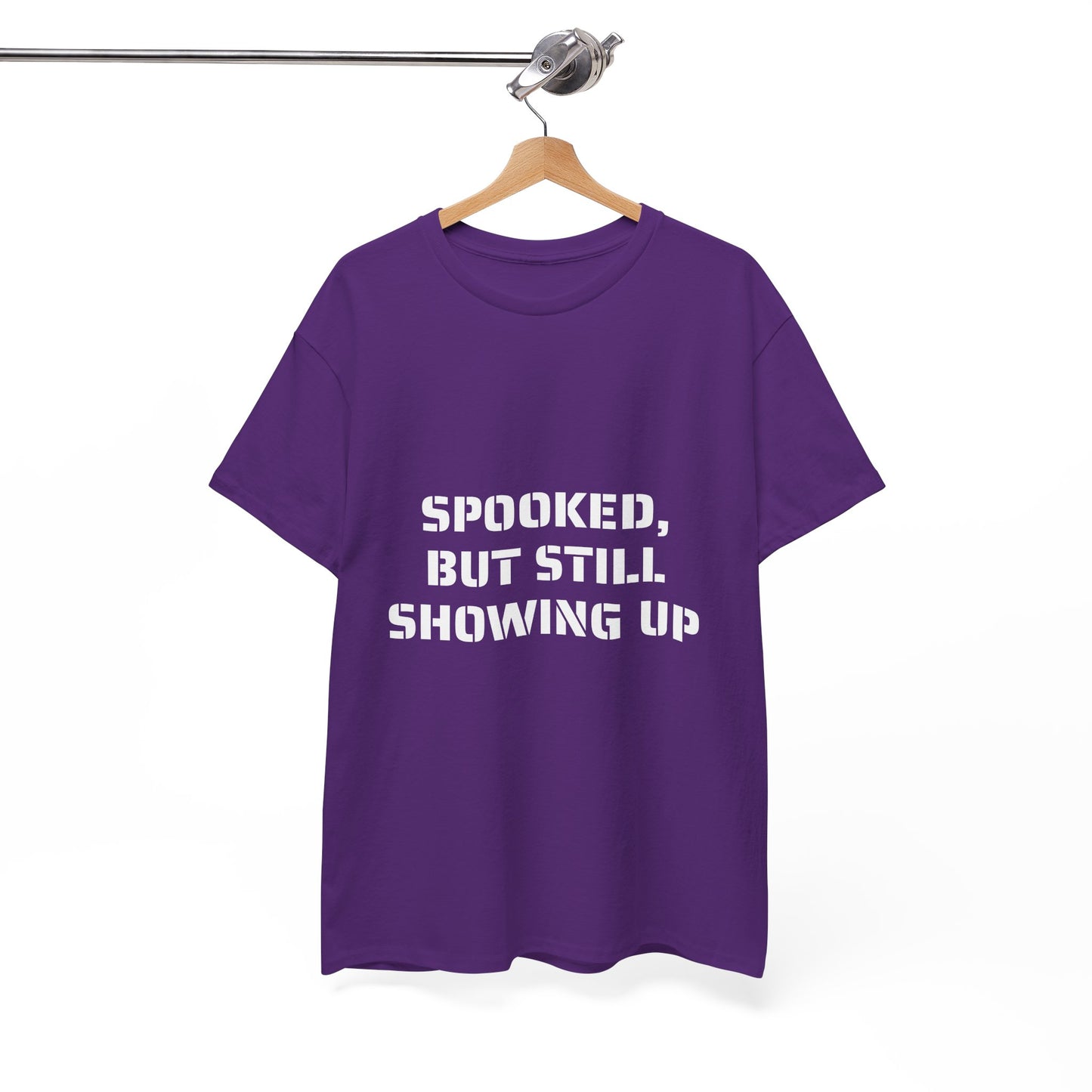 Spooked, But Still Showing Up Unisex Heavy Cotton Tee | Halloween, Funny T-Shirt