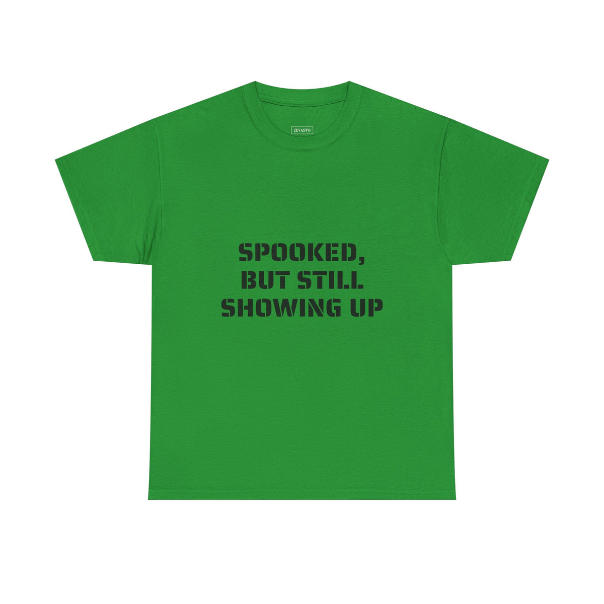 Spooked, But Still Showing Up Unisex Heavy Cotton Tee | Halloween, Funny T-Shirt