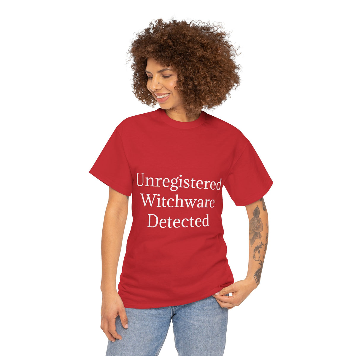 Unisex Heavy Cotton Tee - Unregistered Witchware Detected, Witchy Apparel, Halloween Tee