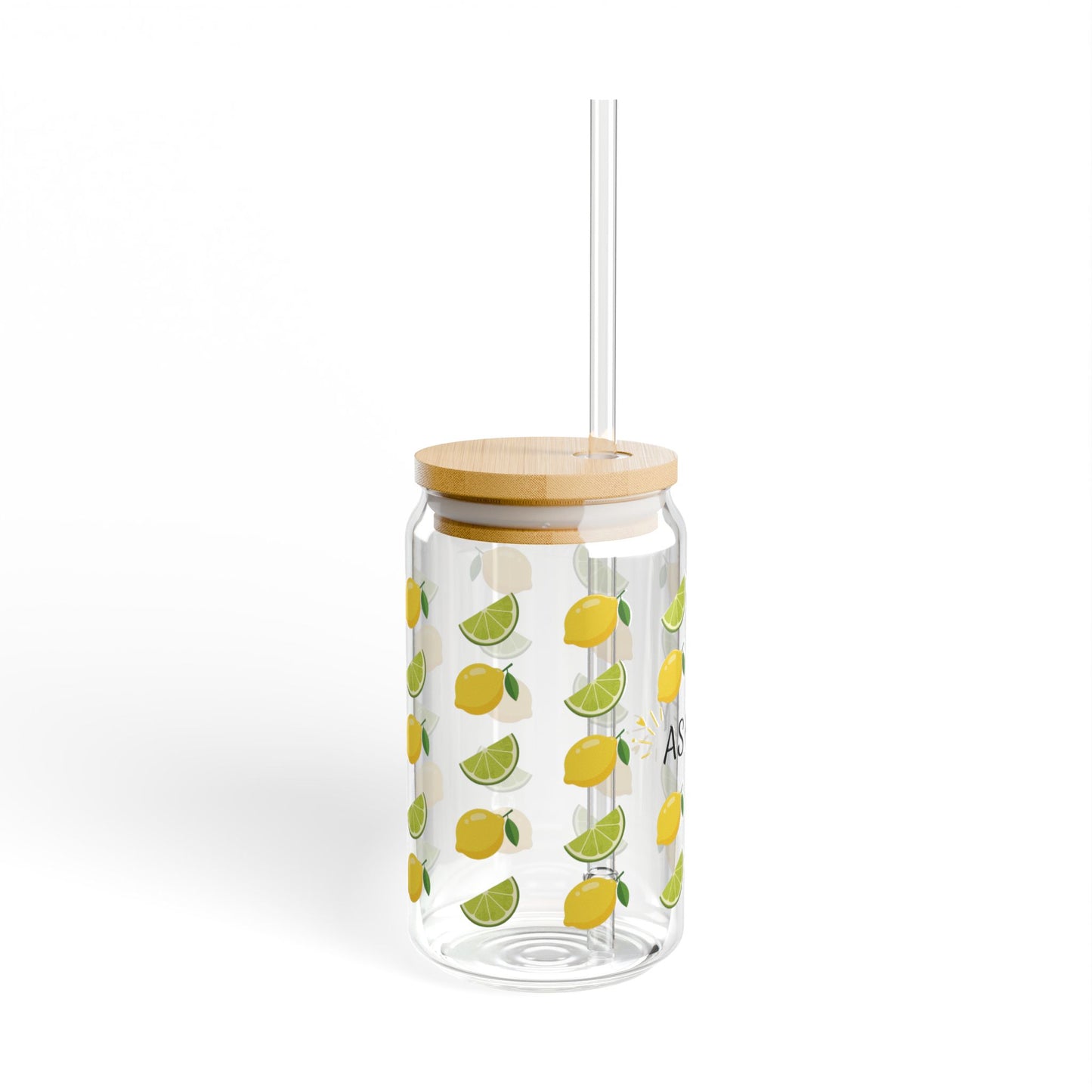 Personalized Lemon Lime Sipper Glass 16oz – Custom Name Bamboo Lid Drink Tumbler