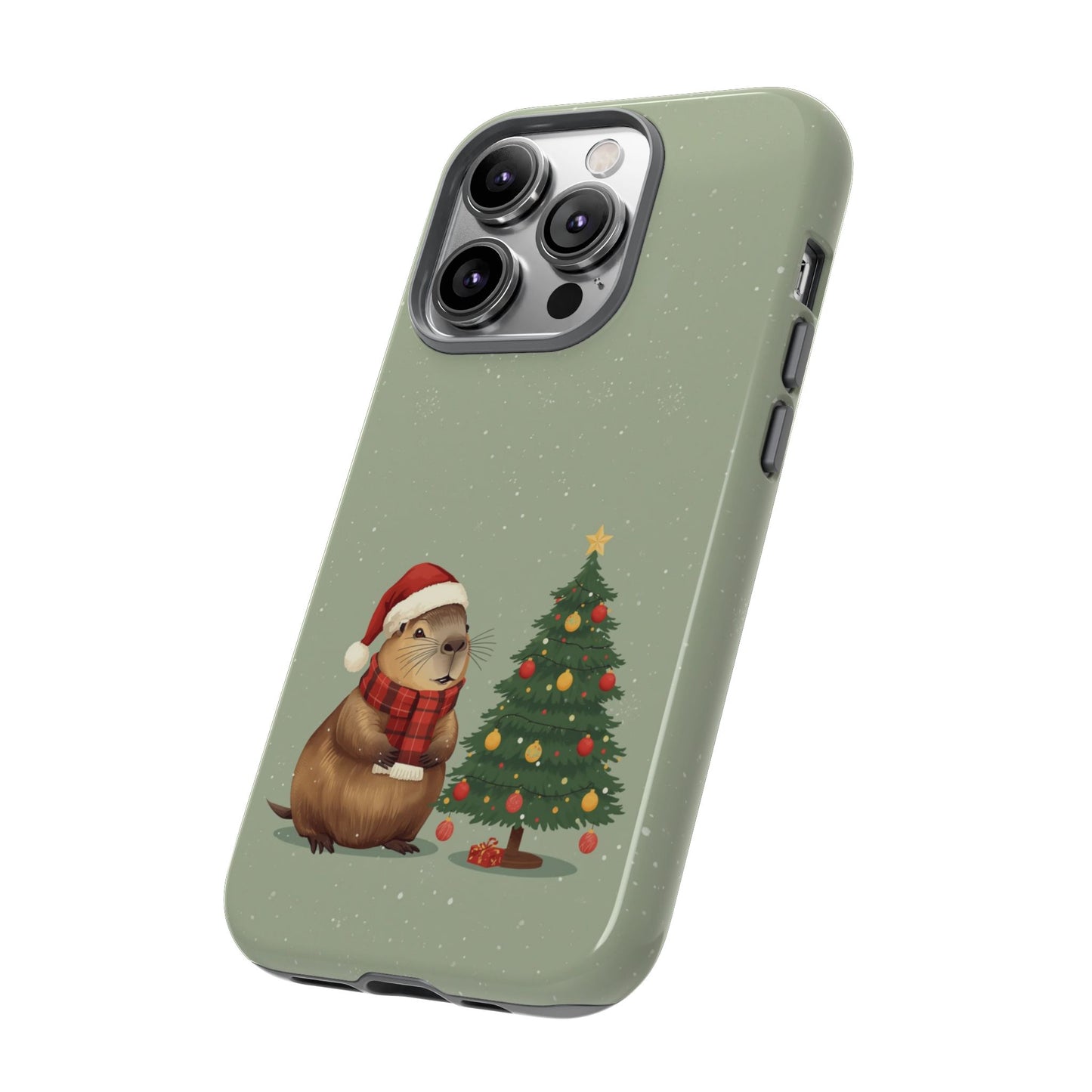Christmas Phone Case with Capybara Design, Dual Layer Protective Case for Iphone 17, 16, 15, 14, 13 & Samsung