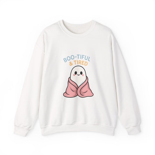Boo-tiful & Tired Sweatshirt, Halloween-Themed Design