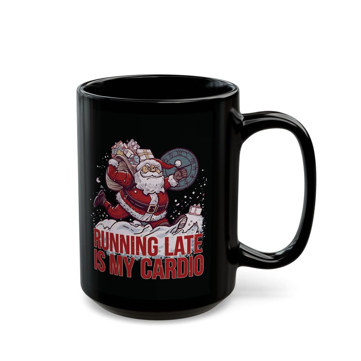 Funny Holiday Coffee Mug, Santa Running Late is My Cardio, Christmas Gift for Runners, Seasonal Mug for Coffee Lovers