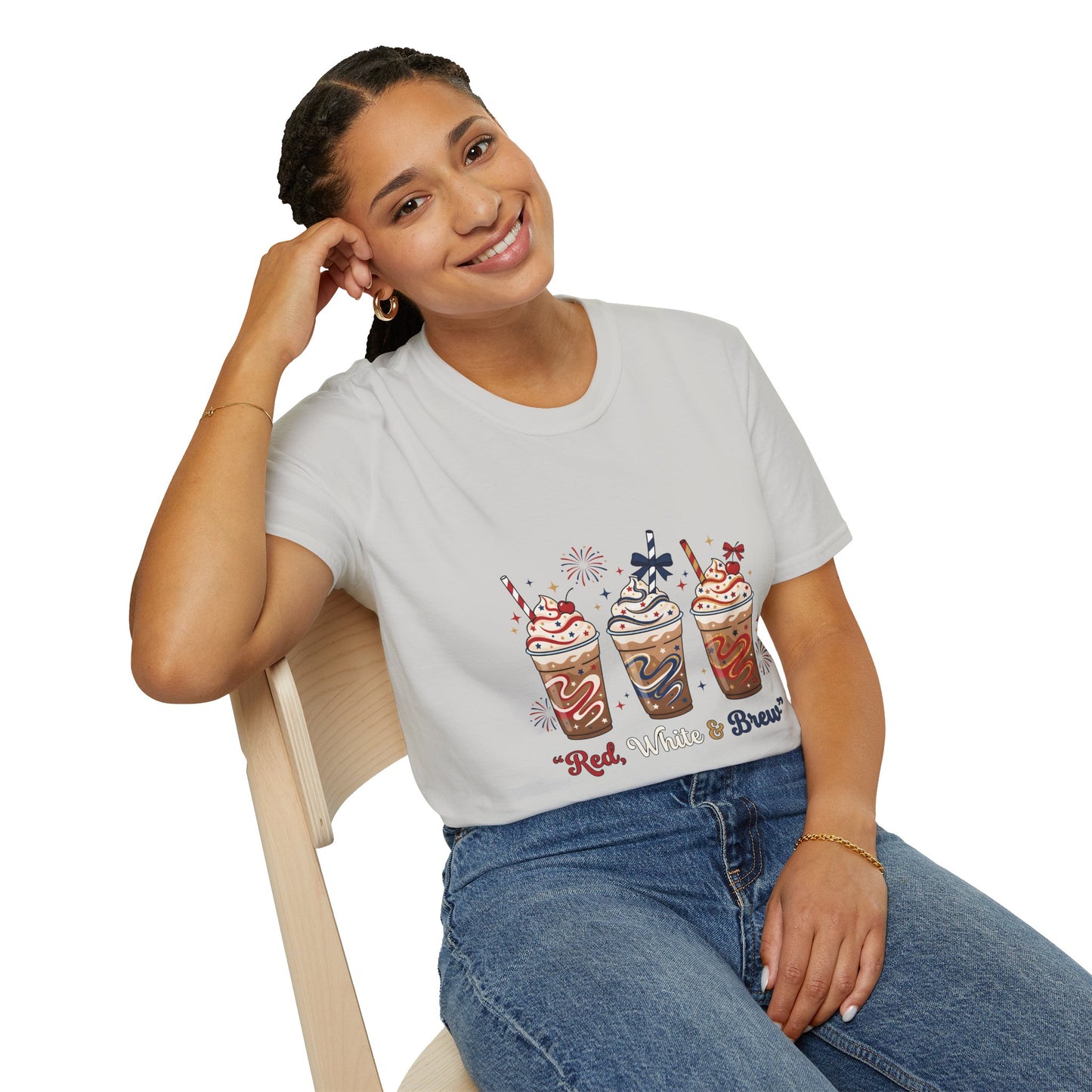 Patriotic Iced Coffee Tee — "Red, White & Brew" Graphic T‑Shirt