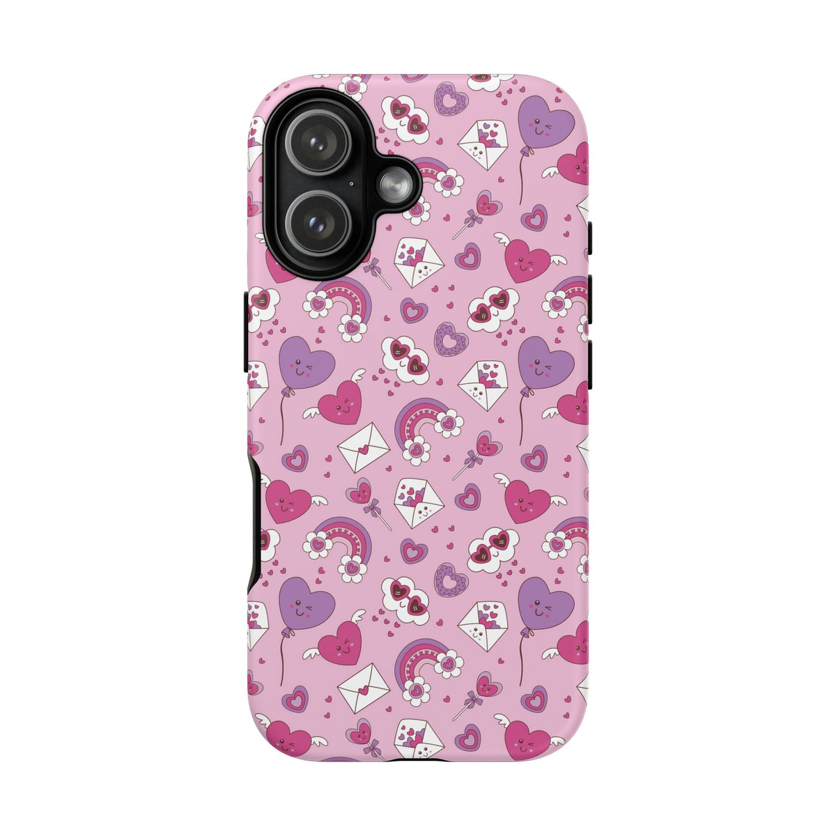 Pink Valentine Phone Case – Cute Hearts, Envelopes & Rainbows Protective Cover