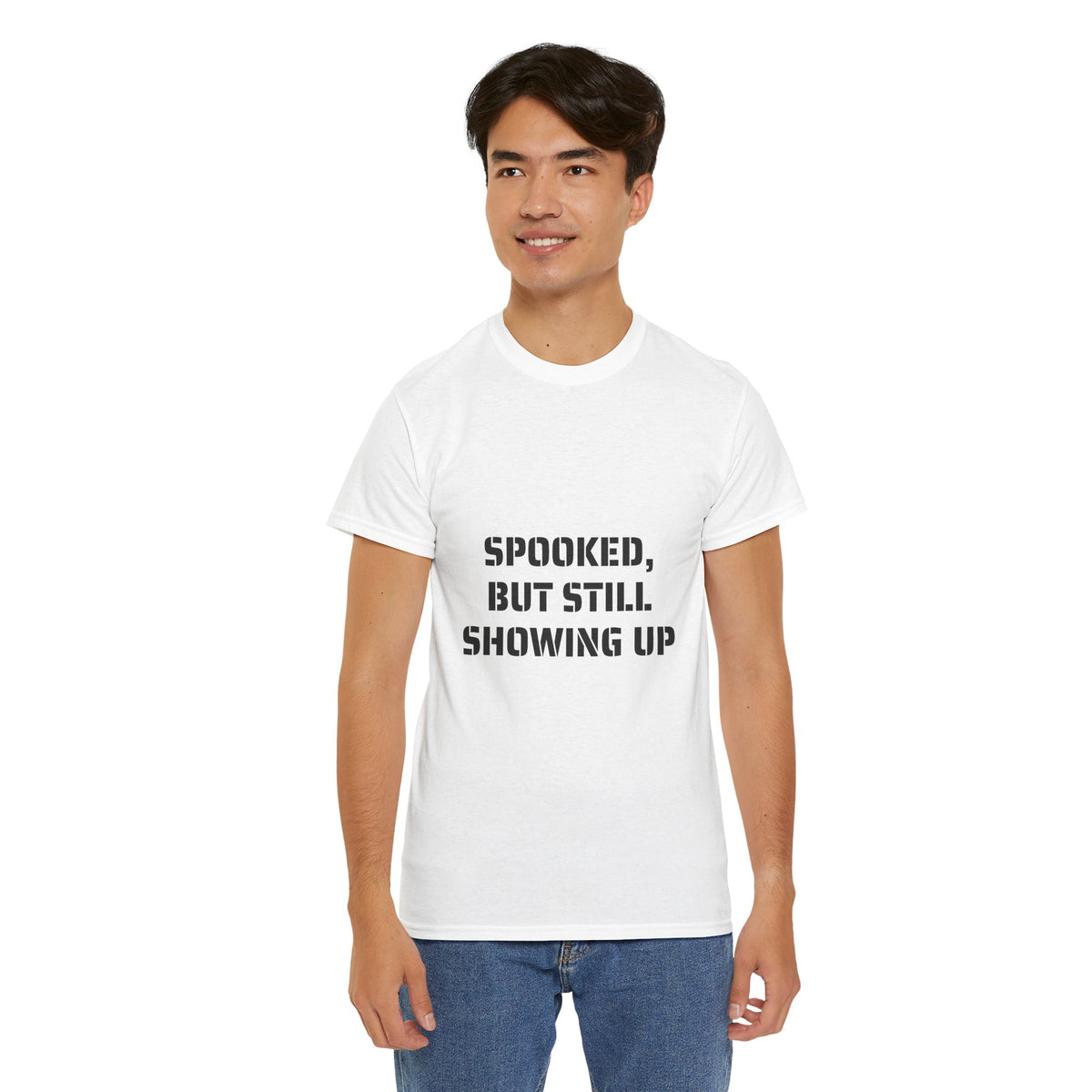 Spooked, But Still Showing Up Unisex Heavy Cotton Tee | Halloween, Funny T-Shirt