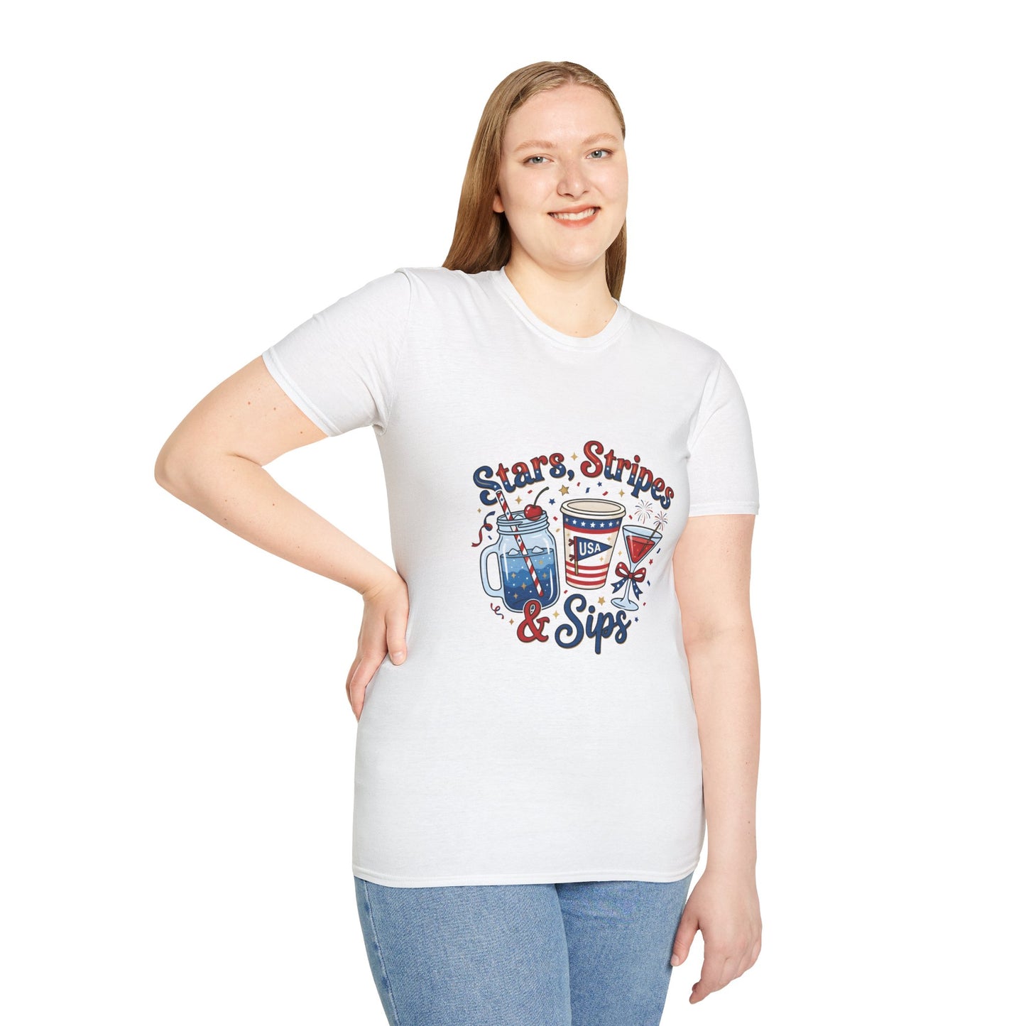 Patriotic "Stars, Stripes & Sips" T-Shirt