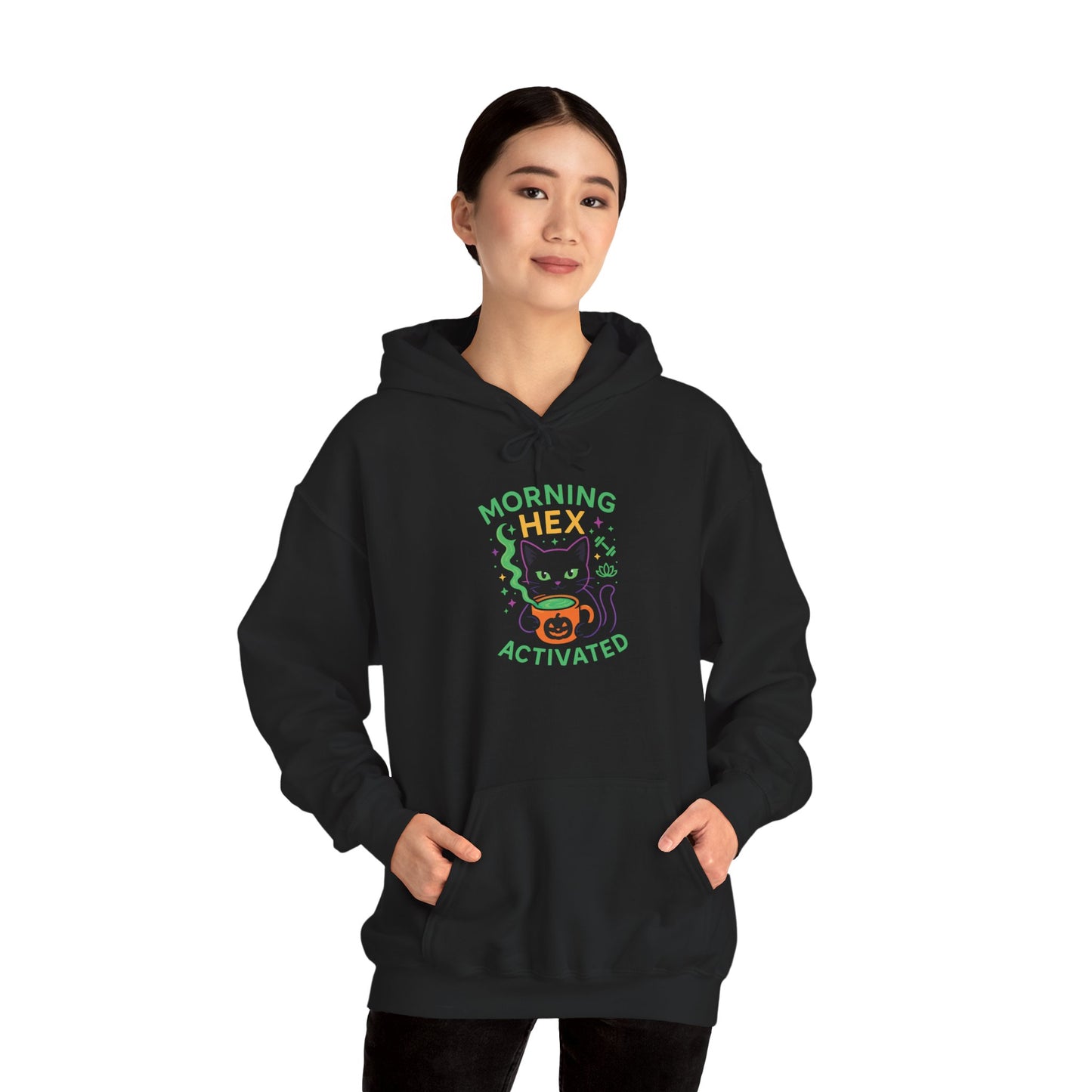 Morning Hex Activated Hoodie, Cozy Black Sweatshirt for Halloween