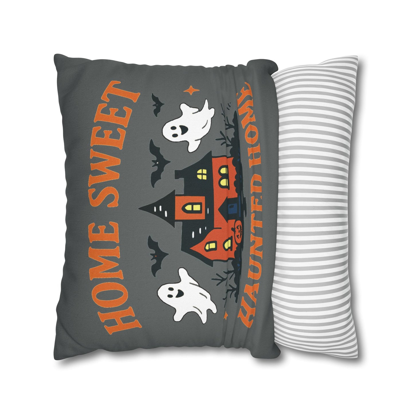 Halloween Themed Square Pillowcase, Home Sweet Haunted Home Decor