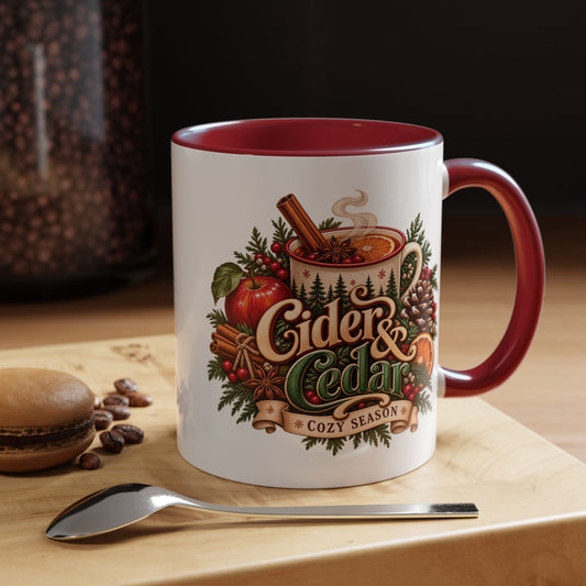 Cider & Cedar Accent Coffee Mug — Cozy Fall Hot Drink Gift (11 oz)