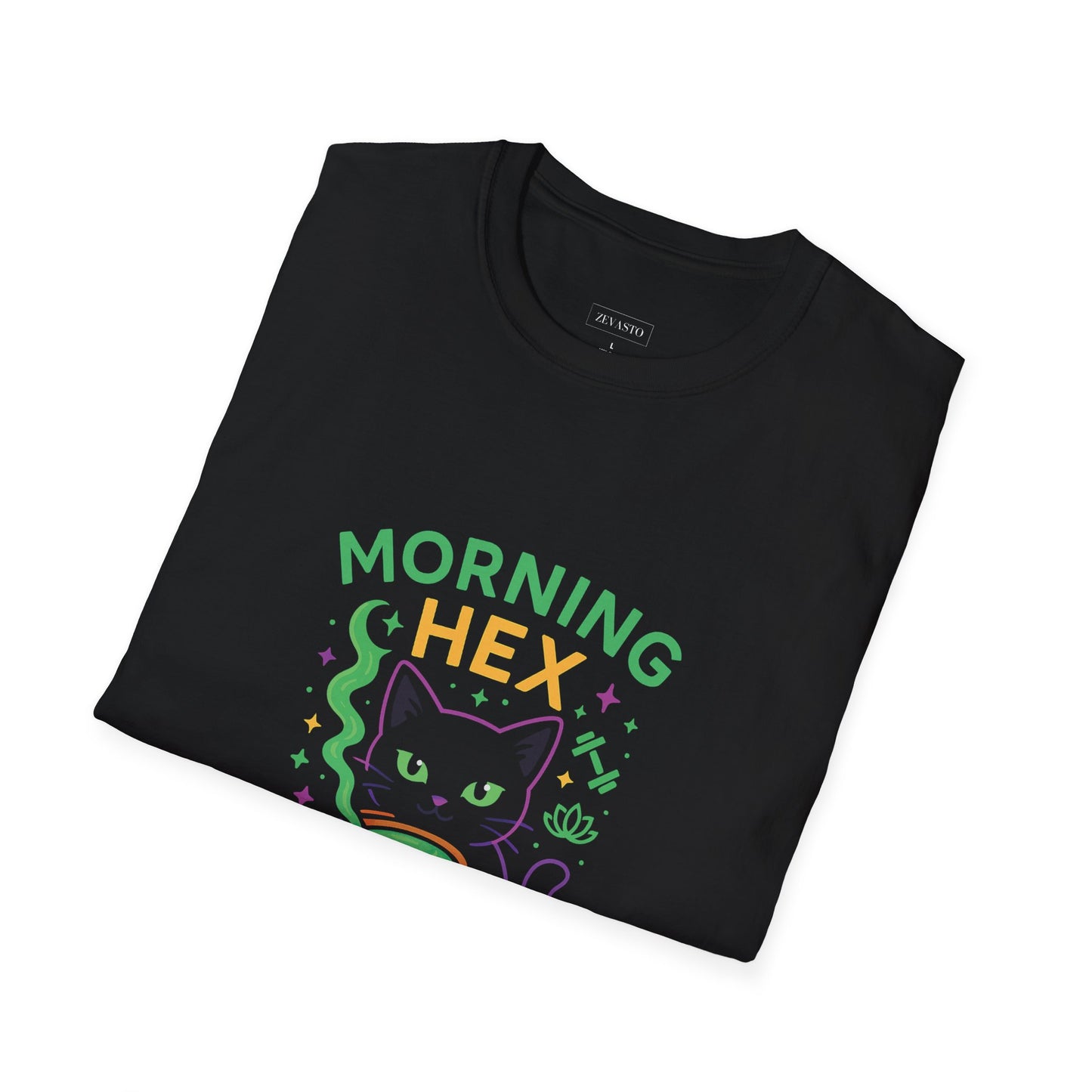 Morning Hex Activated Cat T-Shirt, Halloween-Themed Shirt