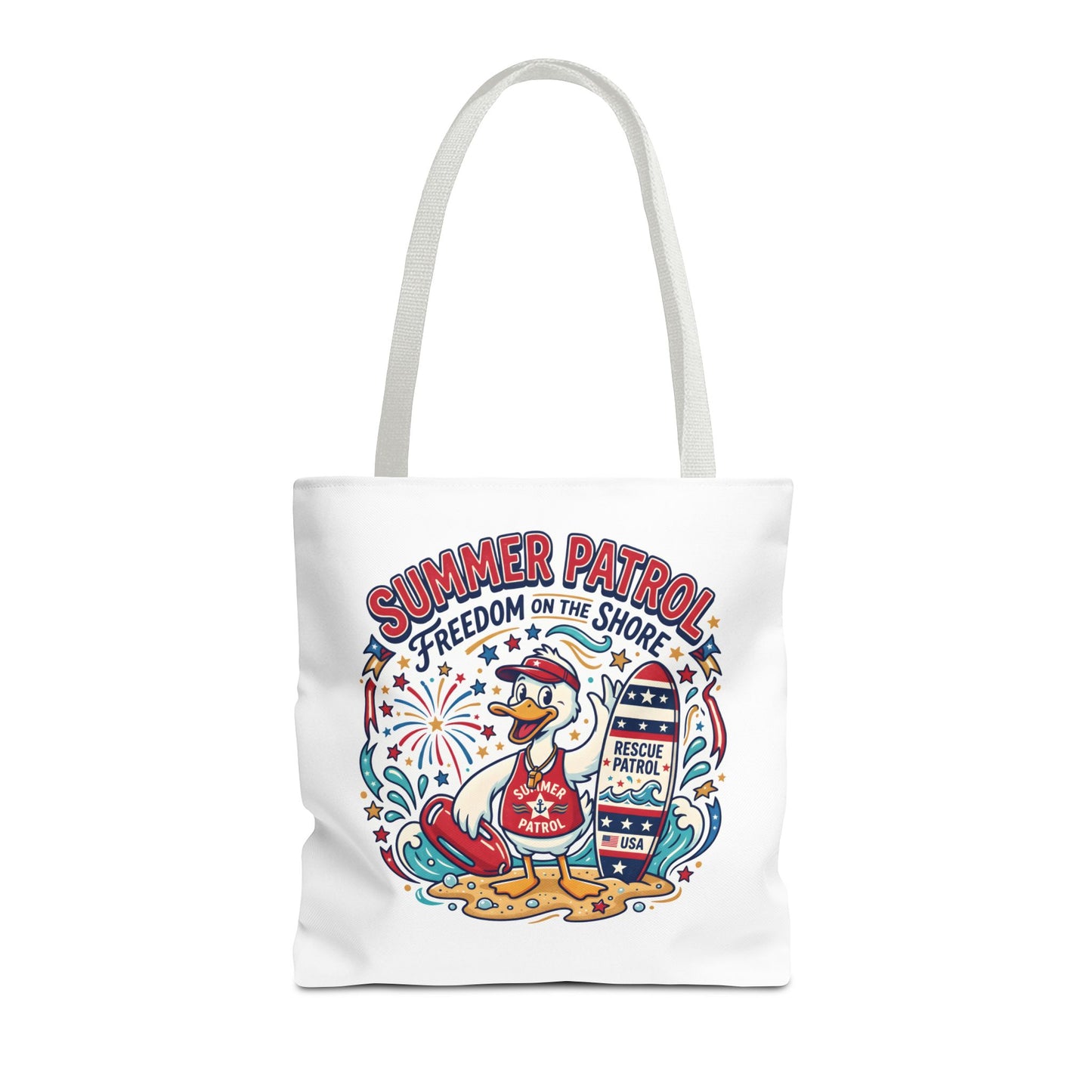 Summer Patrol Beach Tote Bag – 'Freedom on the Shore' Patriotic Design, 4th of July Gift
