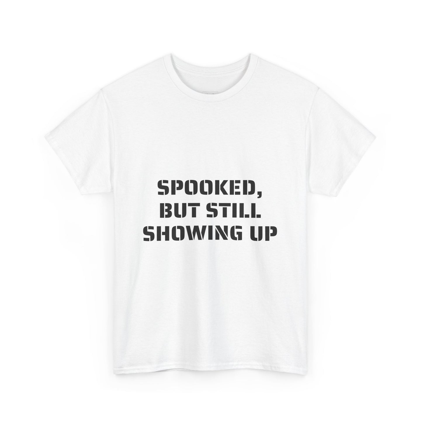 Spooked, But Still Showing Up Unisex Heavy Cotton Tee | Halloween, Funny T-Shirt