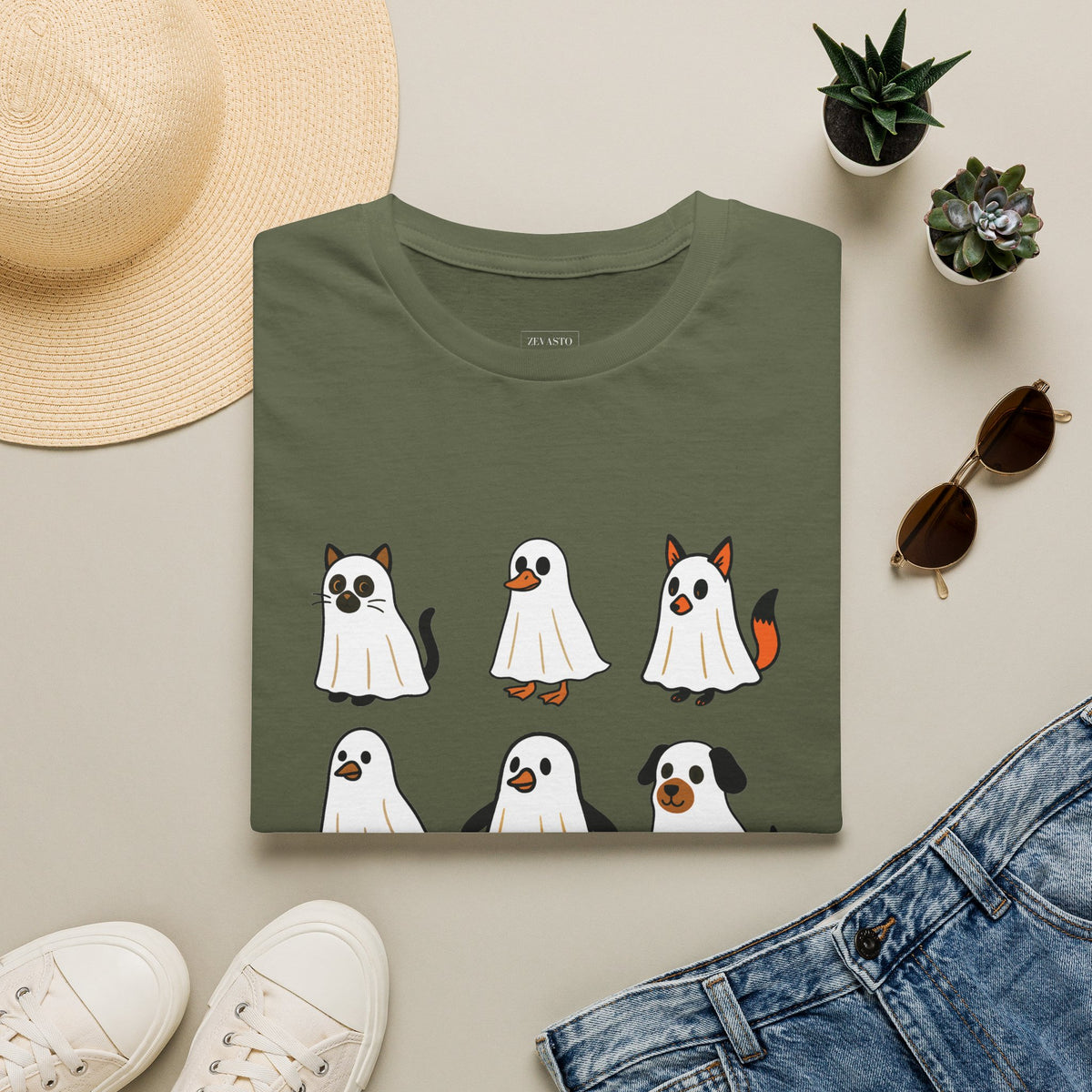 Cute Ghost Cartoon Unisex T-Shirt, Halloween Tee, Pet Lover Gift, Whimsical Shirt, Fun Casual Wear