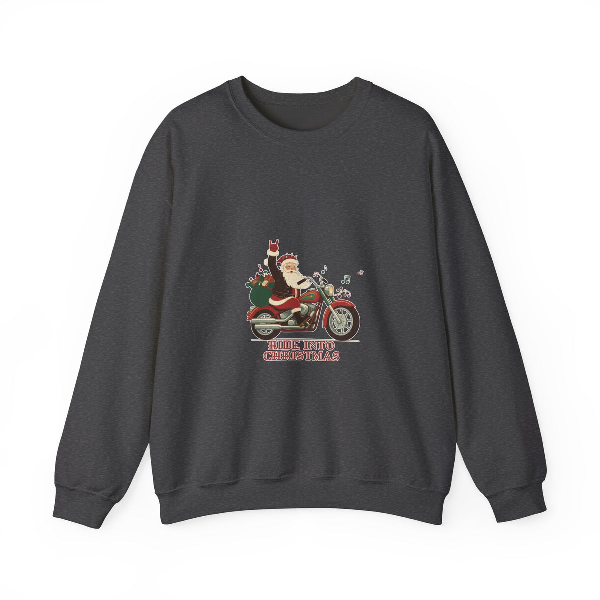 Christmas Motorcycle Sweatshirt - "Ride Into Christmas" Santa Biker Holiday Crewneck