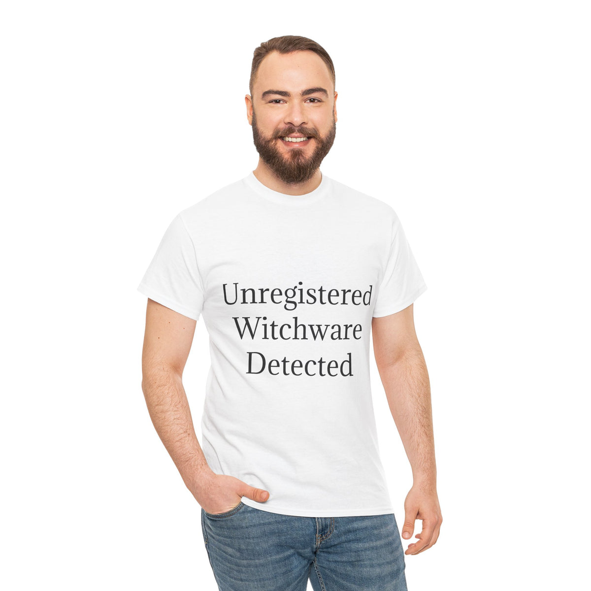 Unisex Heavy Cotton Tee - Unregistered Witchware Detected, Witchy Apparel, Halloween Tee