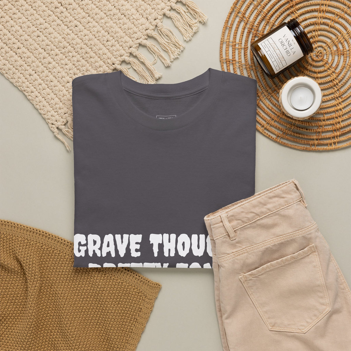 Grave Thoughts Pretty Fonts Tee | Unisex Heavy Cotton T-Shirt for Spooky Season