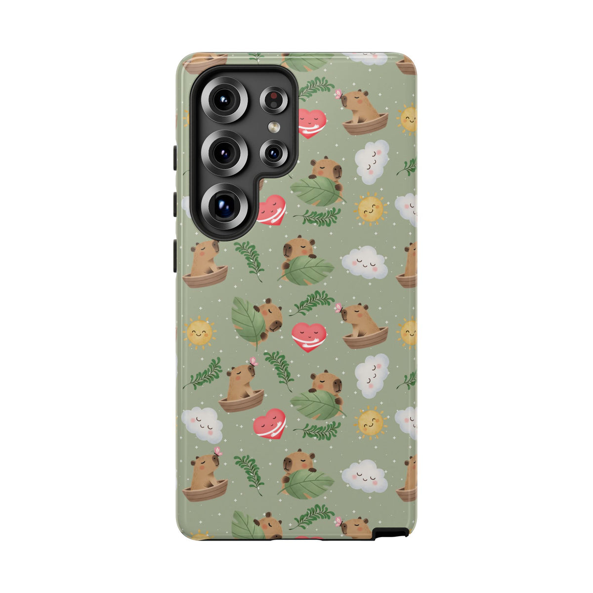 Cute Capybara Pattern Phone Case — Green Botanical Tough Case