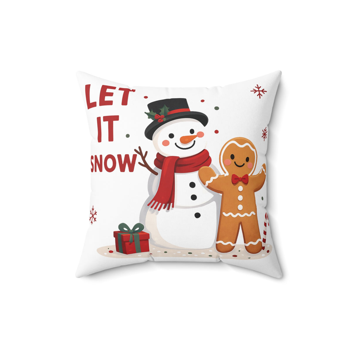 Let It Snow Snowman & Gingerbread Holiday Throw Pillow, Christmas Decoration