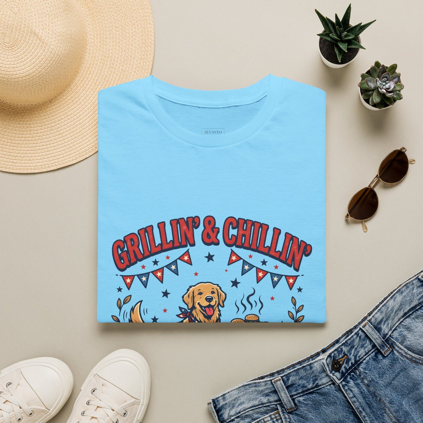 Grillin' & Chillin' BBQ Dog T-Shirt — 1776-2026 Patriotic Summer Tee, 4th of July Shirt, Independence Day Tee