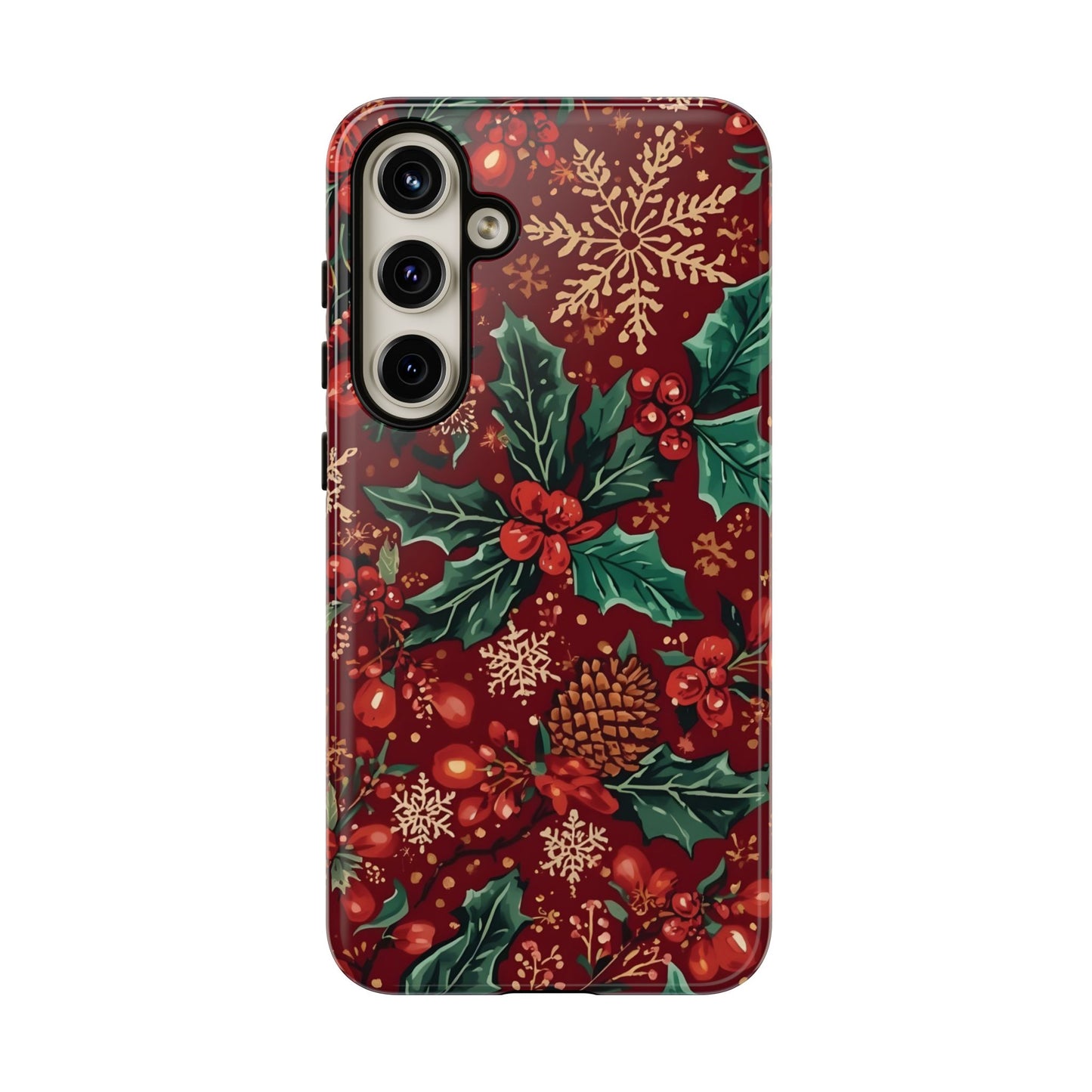 Christmas Floral Phone Case, Dual Layer Case for Iphone 17, 16, 15, 14, 13, 12, 11 & Samsung