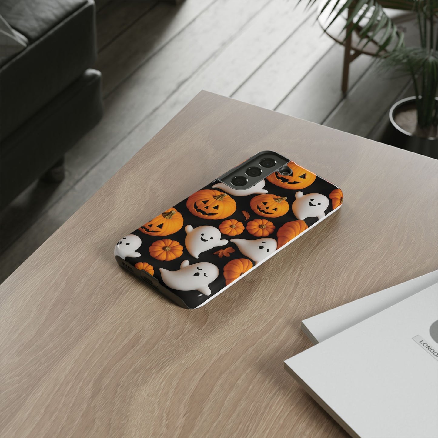 Halloween Phone Case, Spooky Ghosts and Pumpkins Design