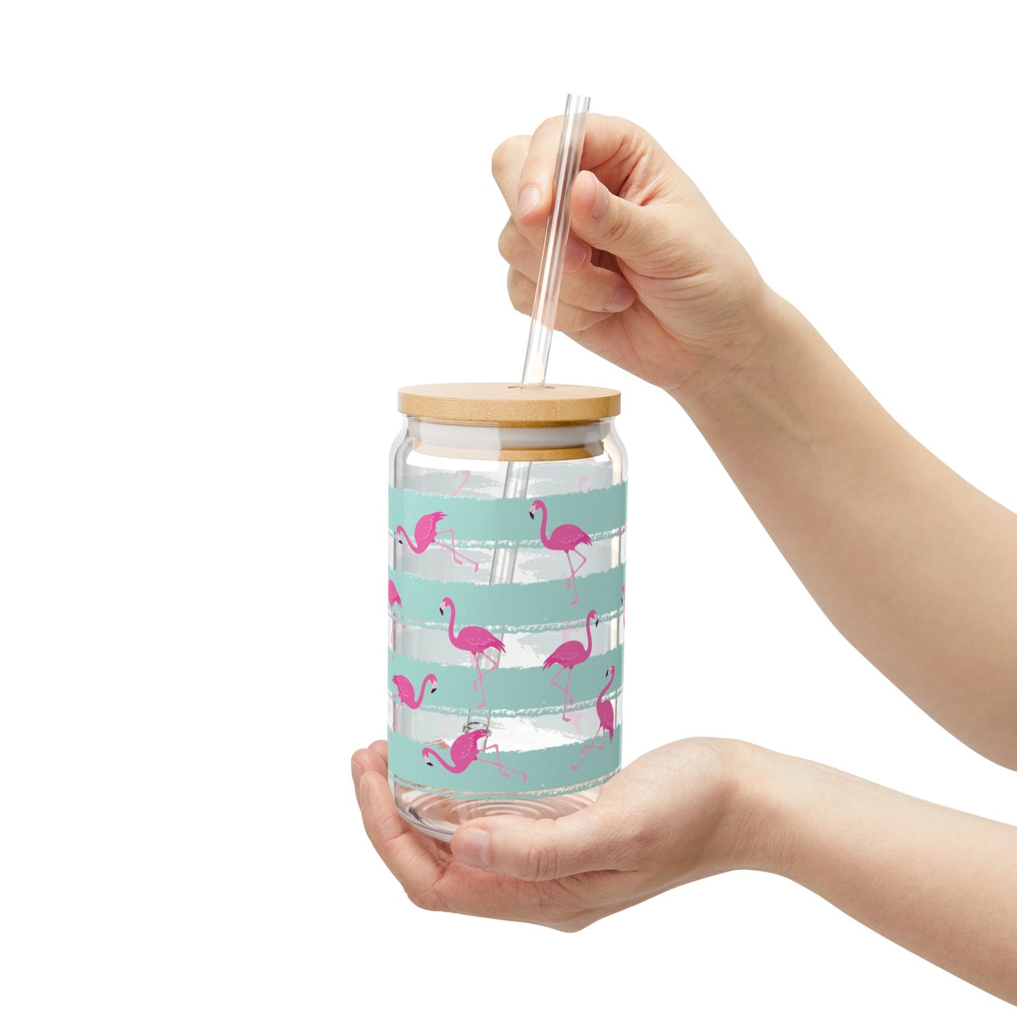 Flamingo Stripe Sipper Glass - 16oz Reusable Summer Straw Cup