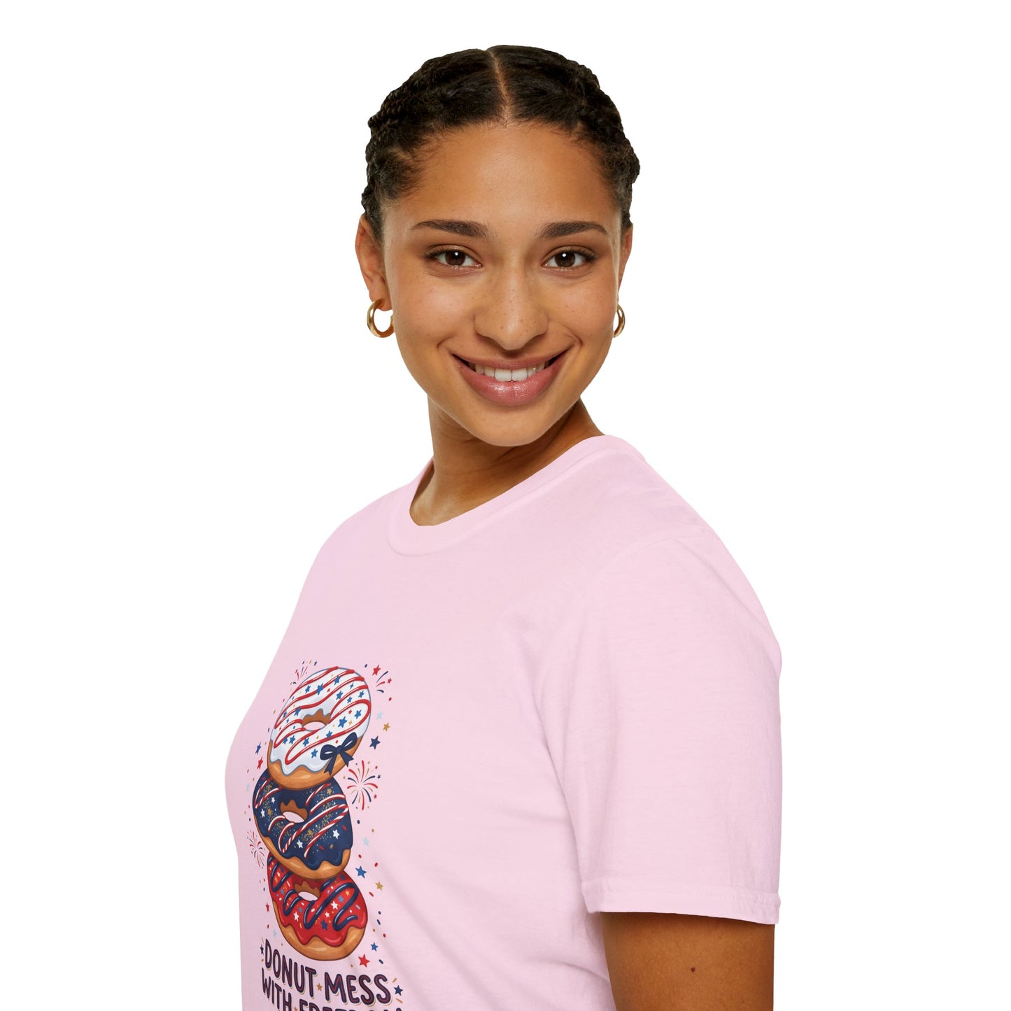 Donut Mess With Freedom T-Shirt — Patriotic Donut Stack 4th of July Tee