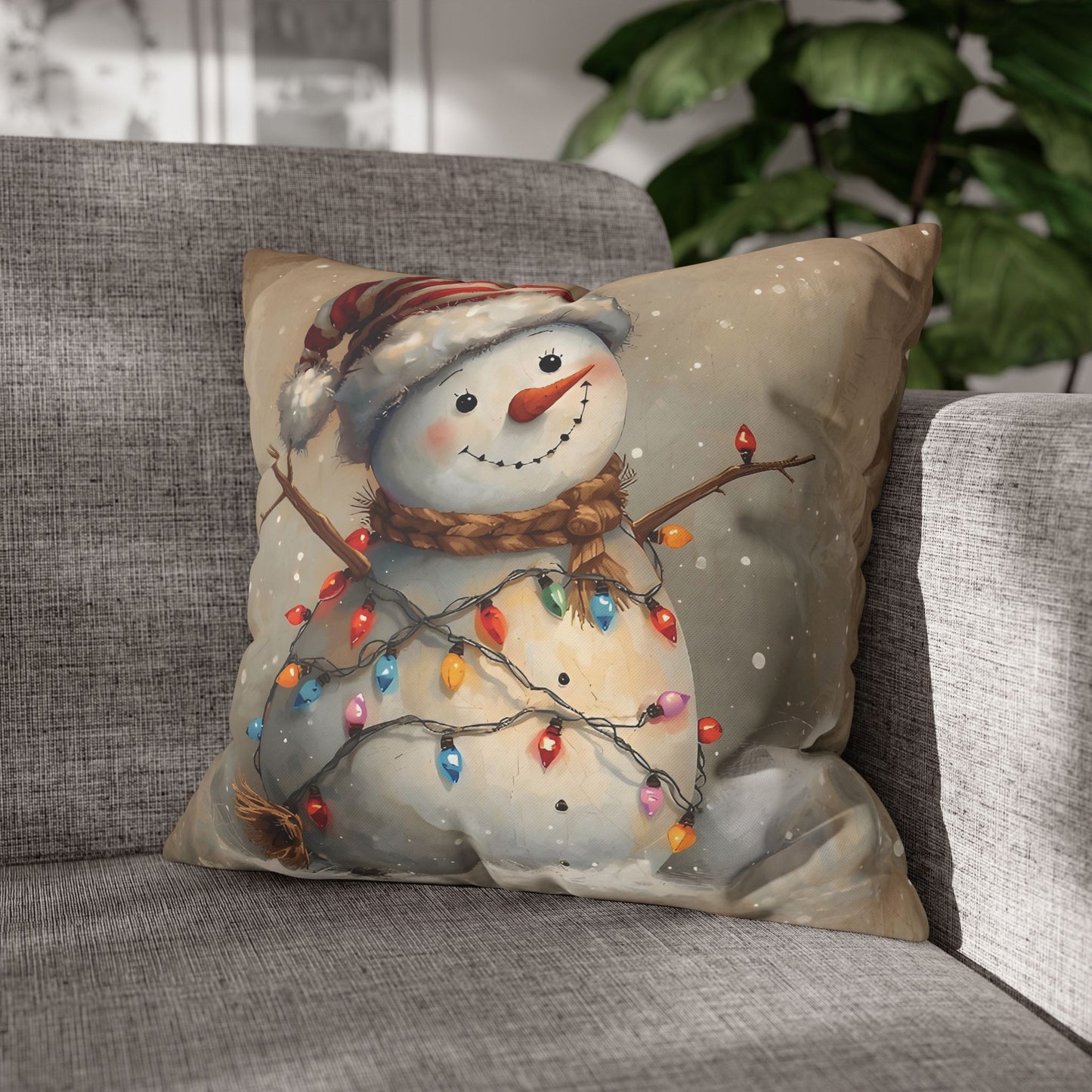 Festive Snowman Throw Pillowcase — Vintage Christmas Decorative Cushion Cover