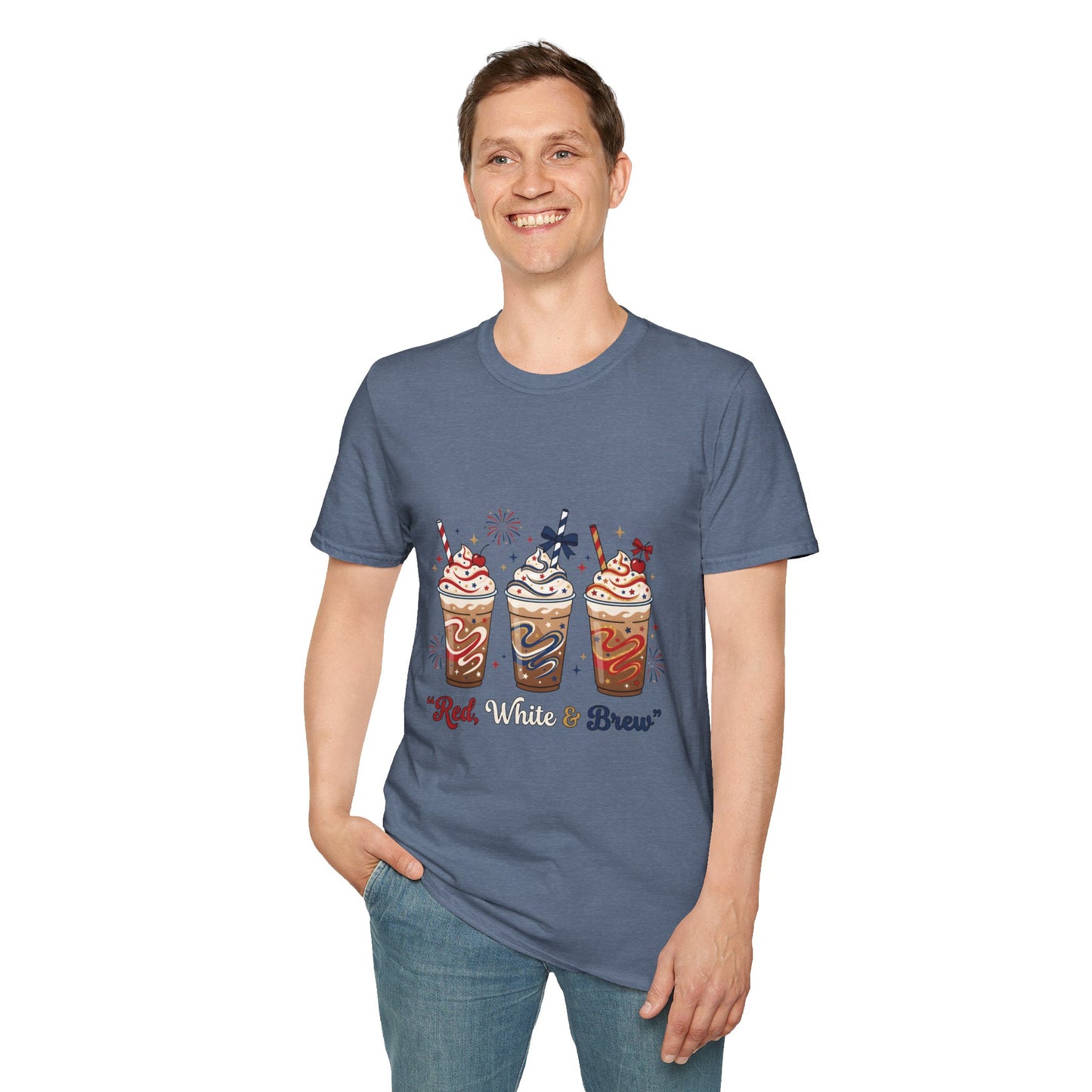 Patriotic Iced Coffee Tee — "Red, White & Brew" Graphic T‑Shirt
