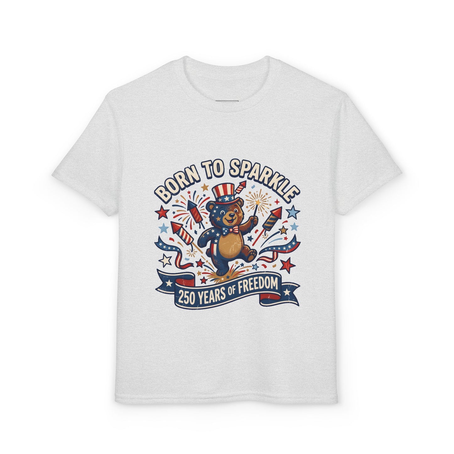Patriotic Youth T-Shirt — "Born to Sparkle: 250 Years of Freedom" Patriotic Bear Tee