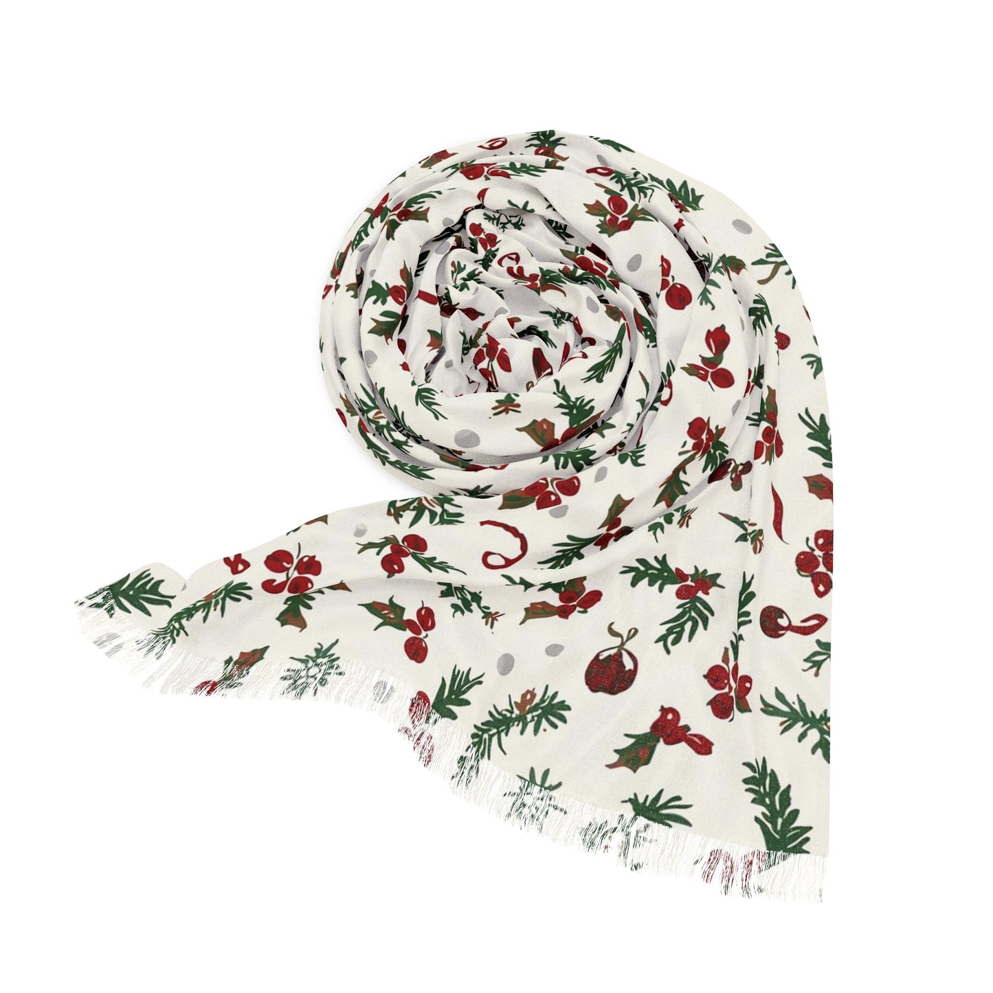 Christmas Themed Scarf, Festive Winter Light Scarf with Candy Cane and Holly Design